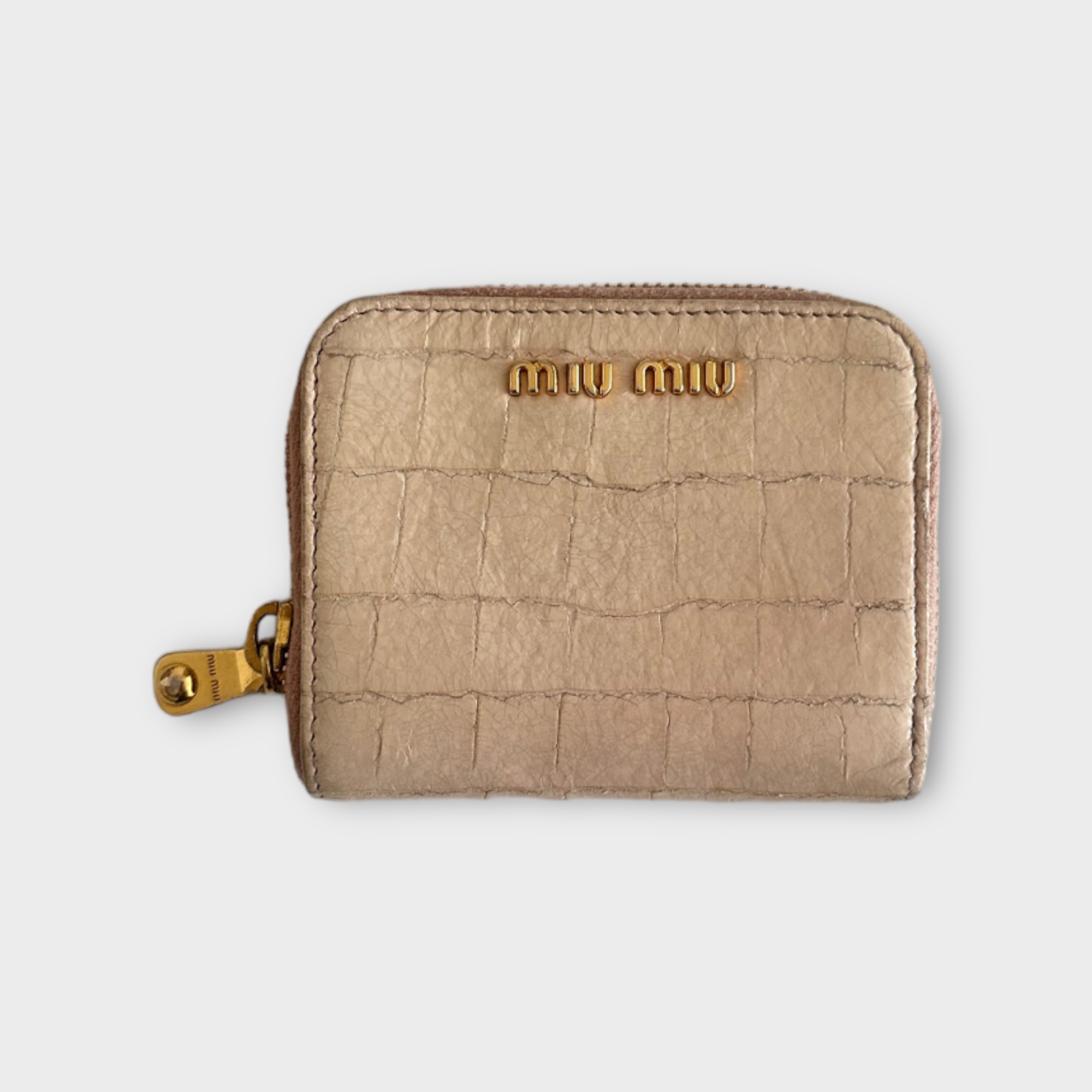 miu miu beige crocodile print wallet