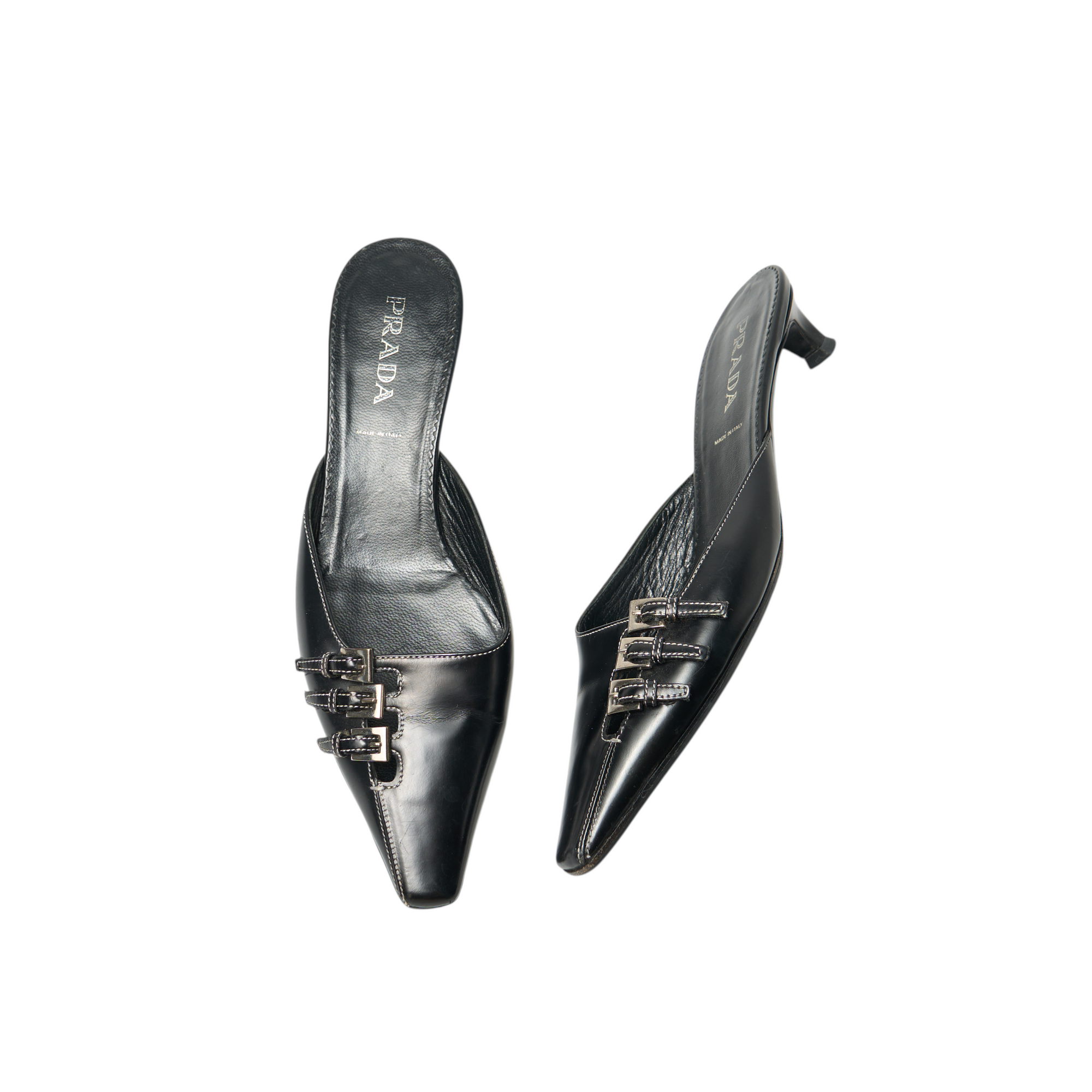 prada 2000s black pointed toe kitten heels