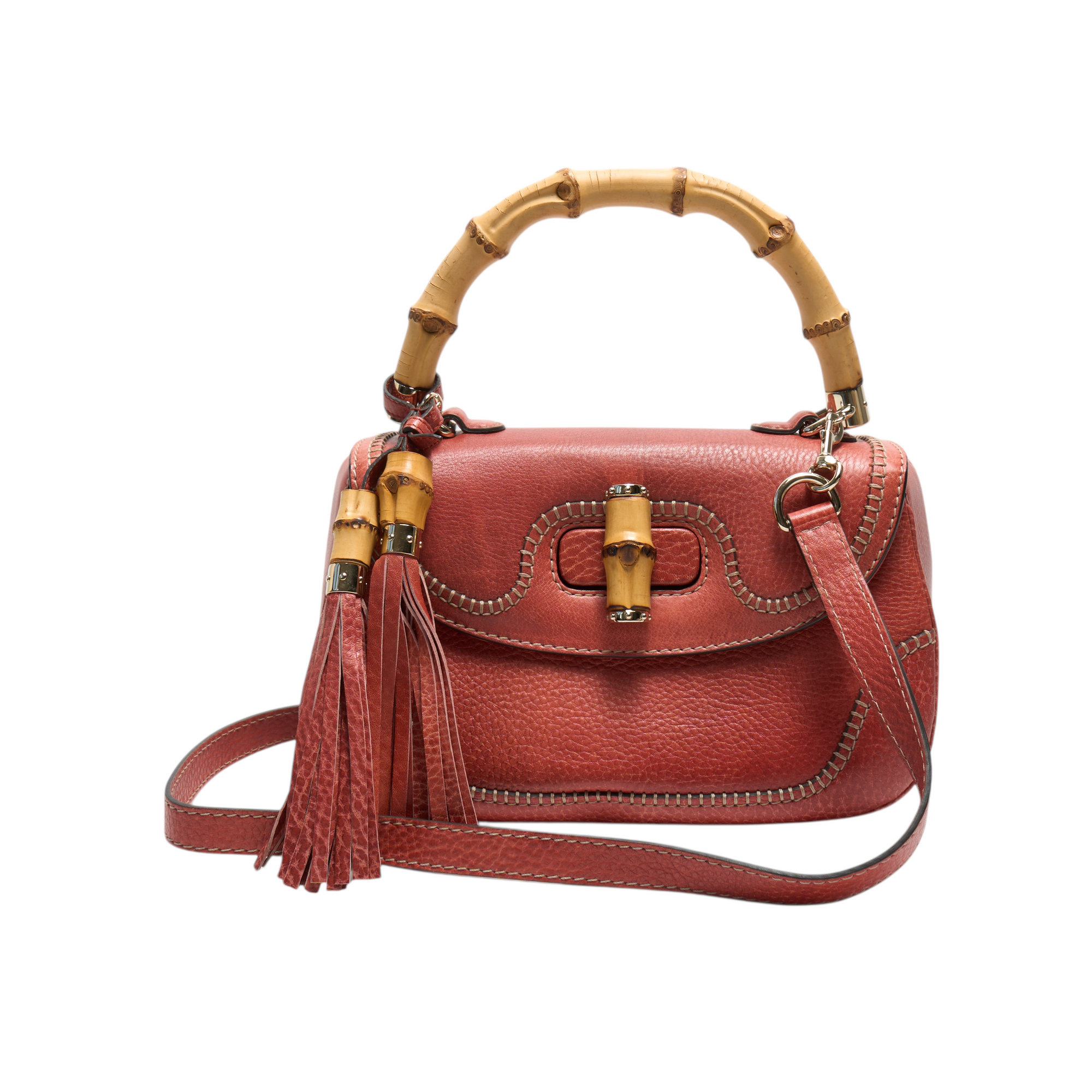 gucci 2000s orange bamboo handle bag