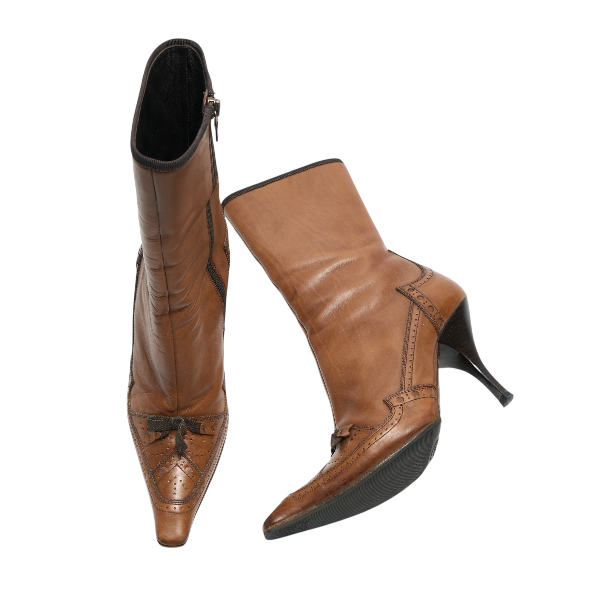 prada 2000s brown western heeled boots