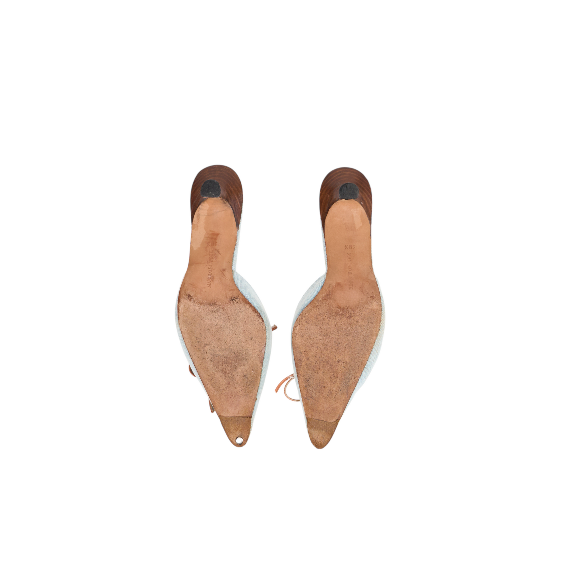 manolo blahnik 2000s denim kitten heels