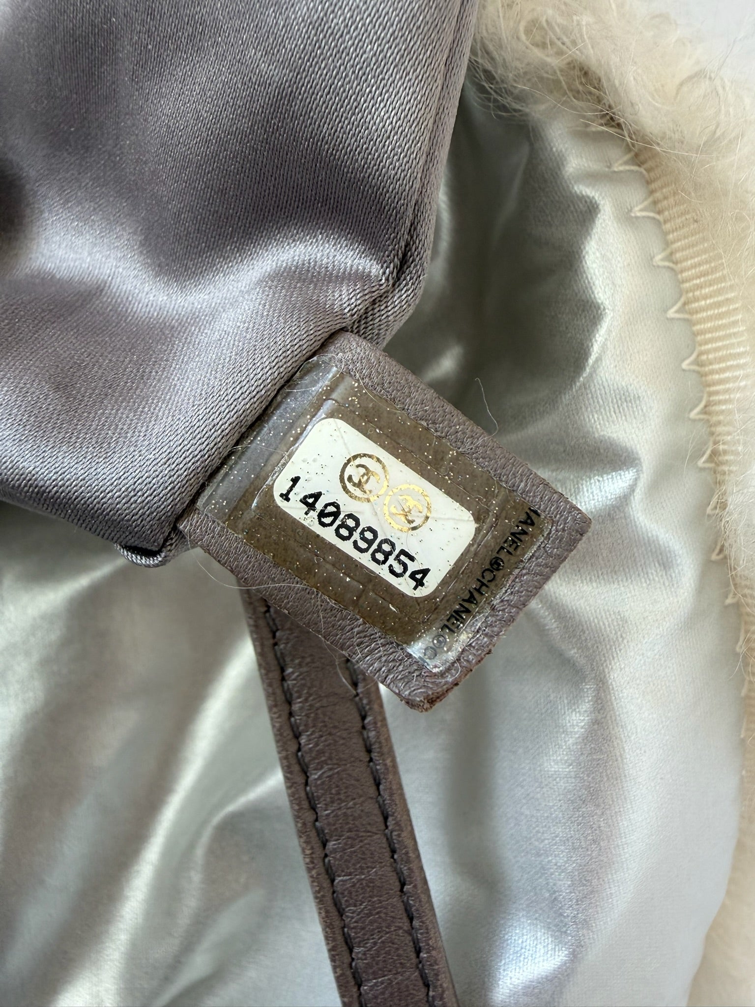 chanel 2000s silver fluffy tote bag