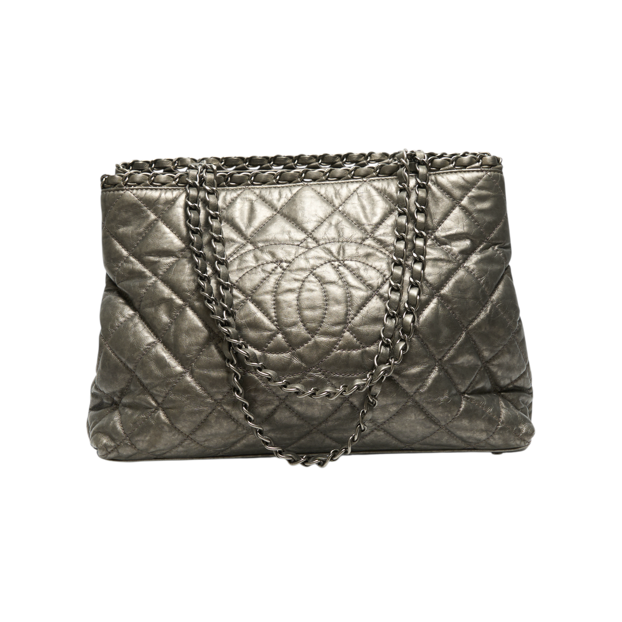 chanel 2000s silver tote bag