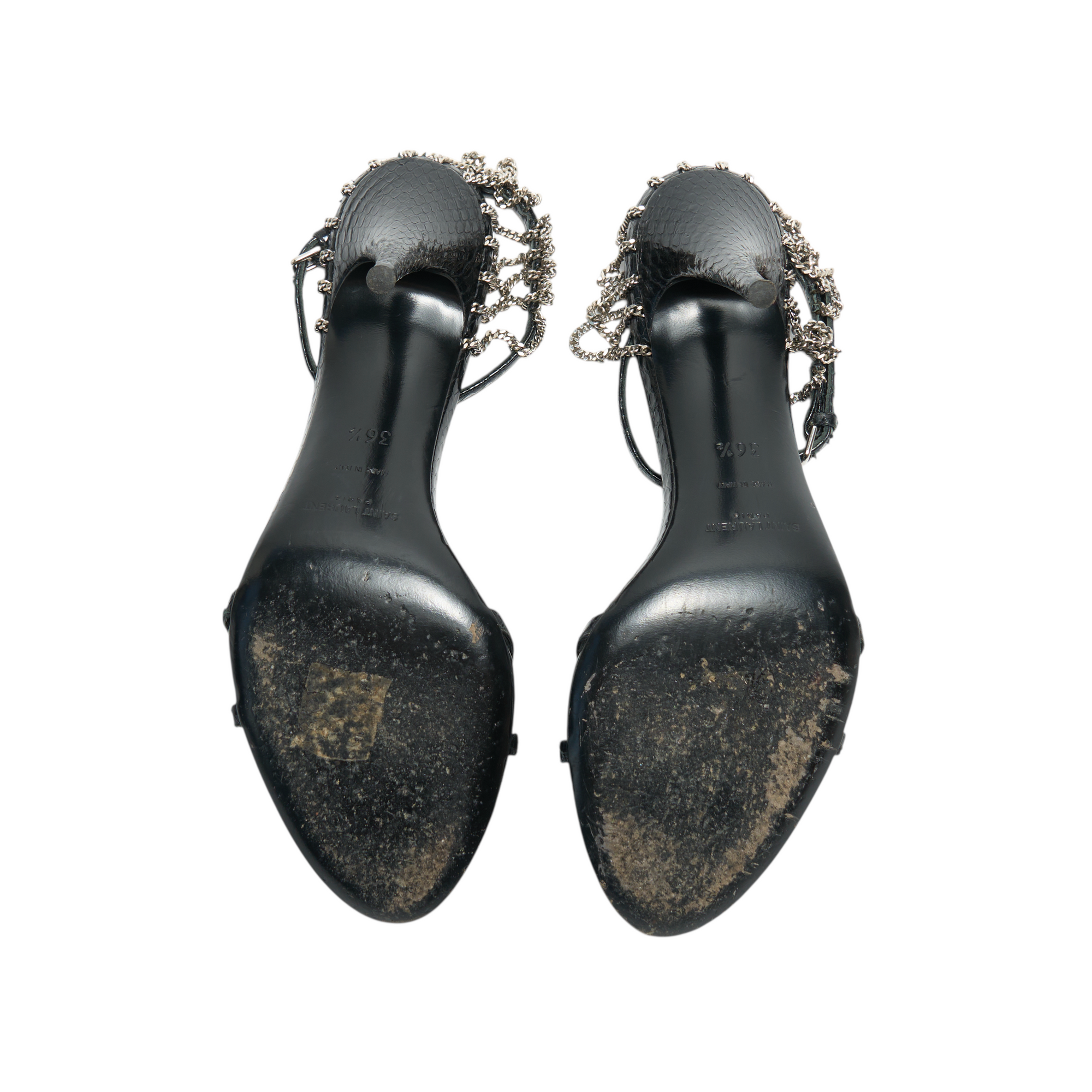 ysl 2000s black chain strappy heels