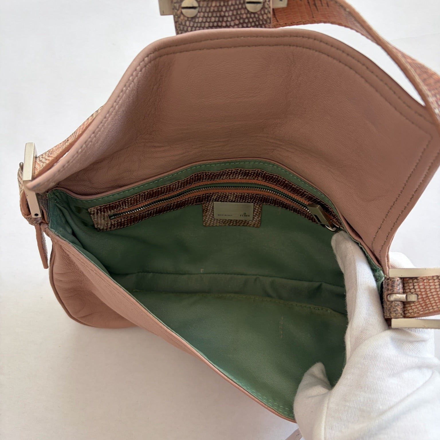fendi 2000s light pink python baguette bag