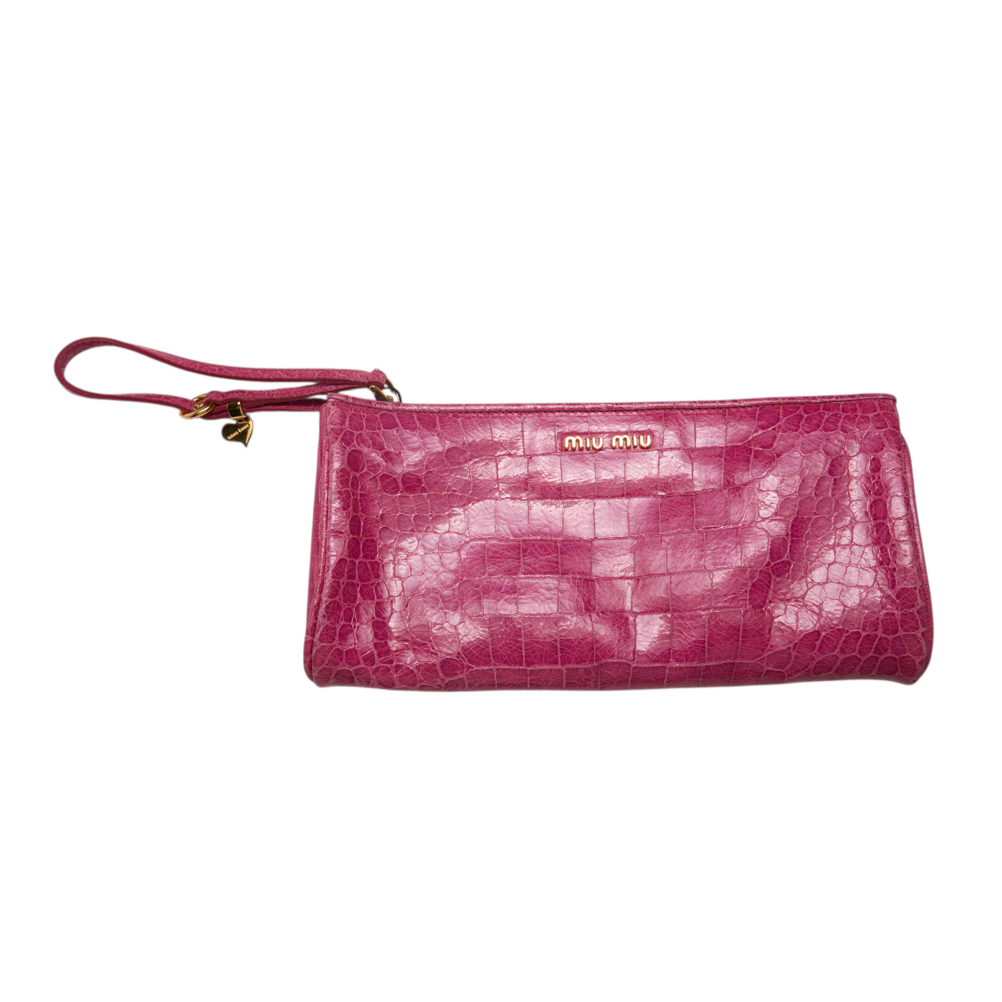 miu miu 2000s hot pink crocodile clutch bag