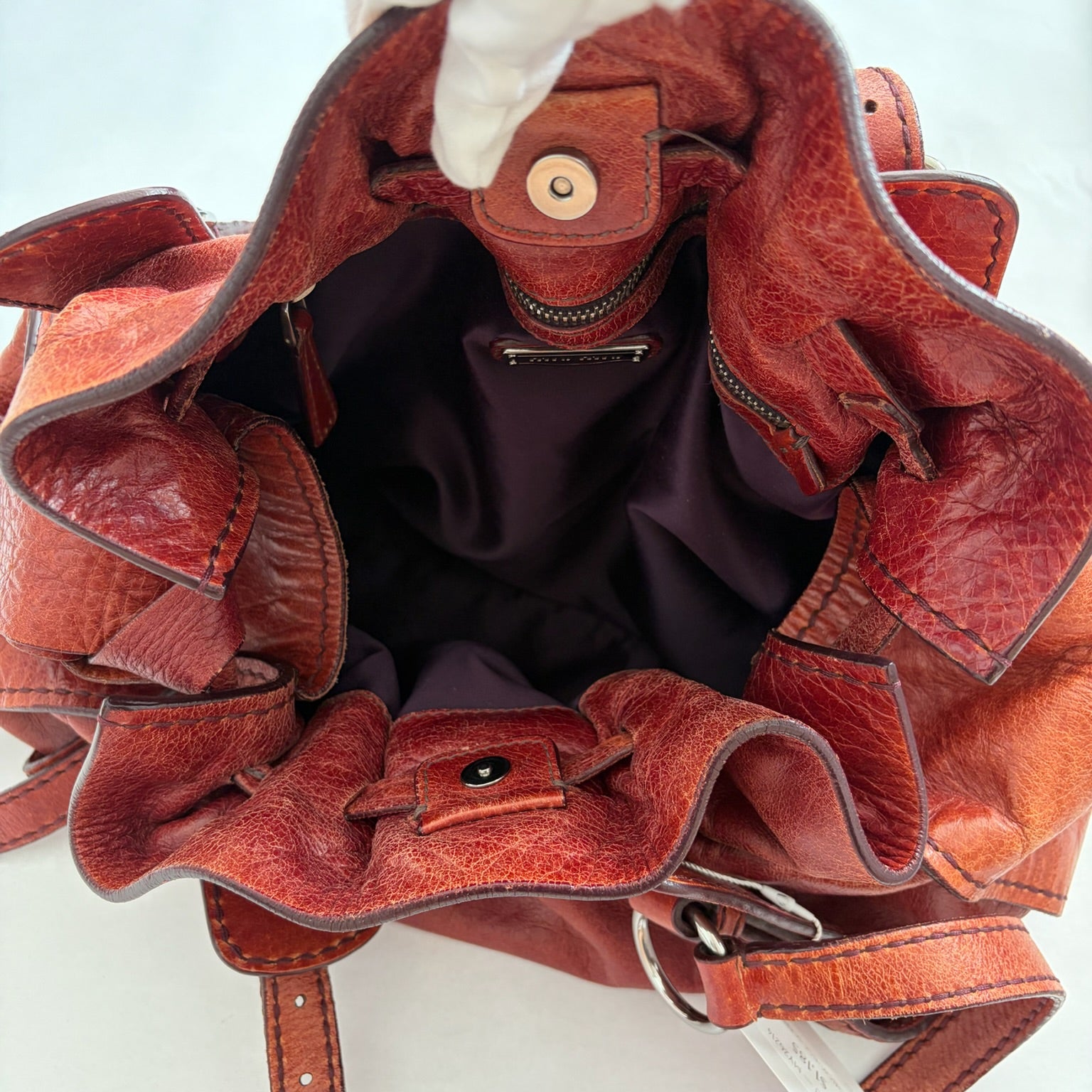 miu miu 2000s burnt red ruched bag