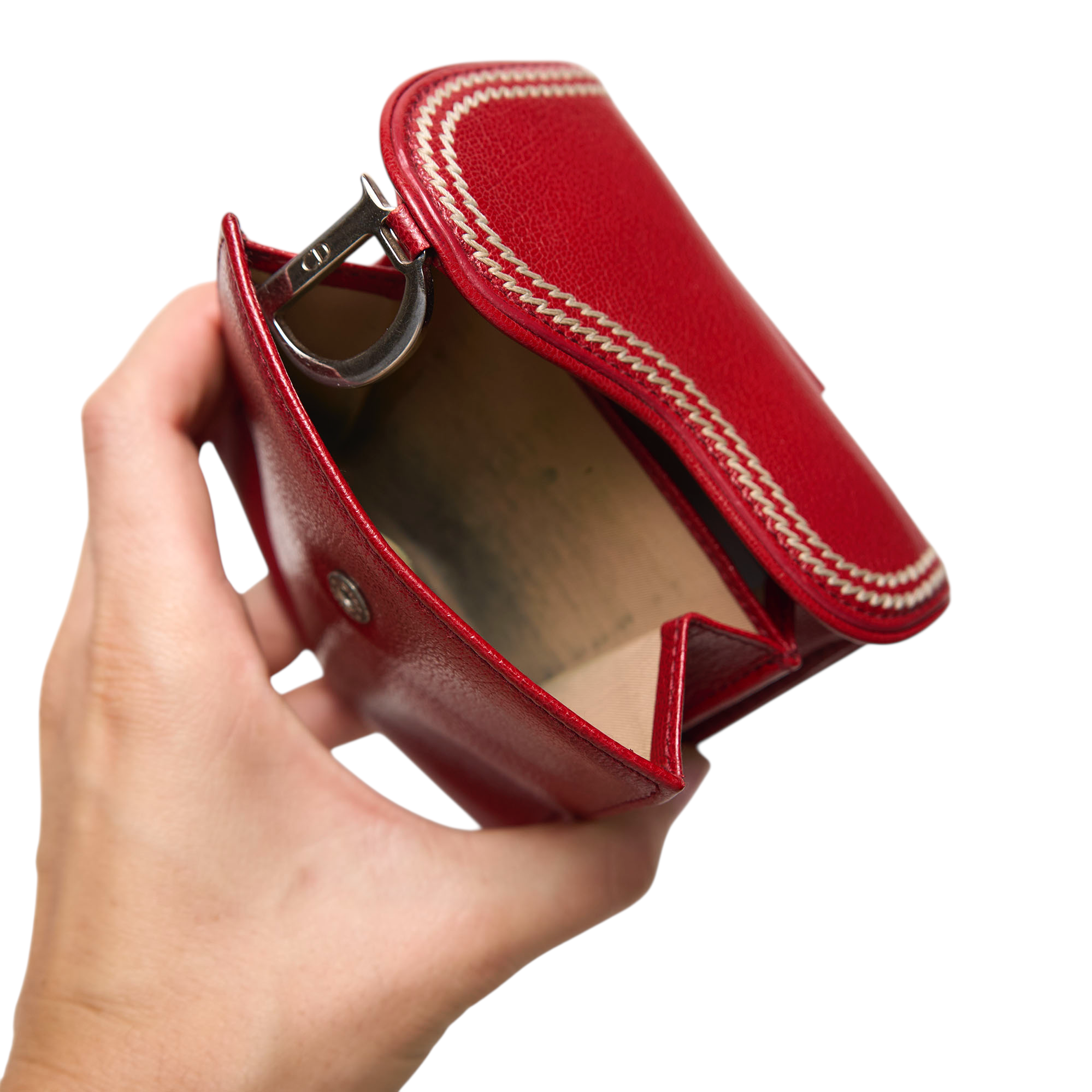 dior 2000s red saddle wallet
