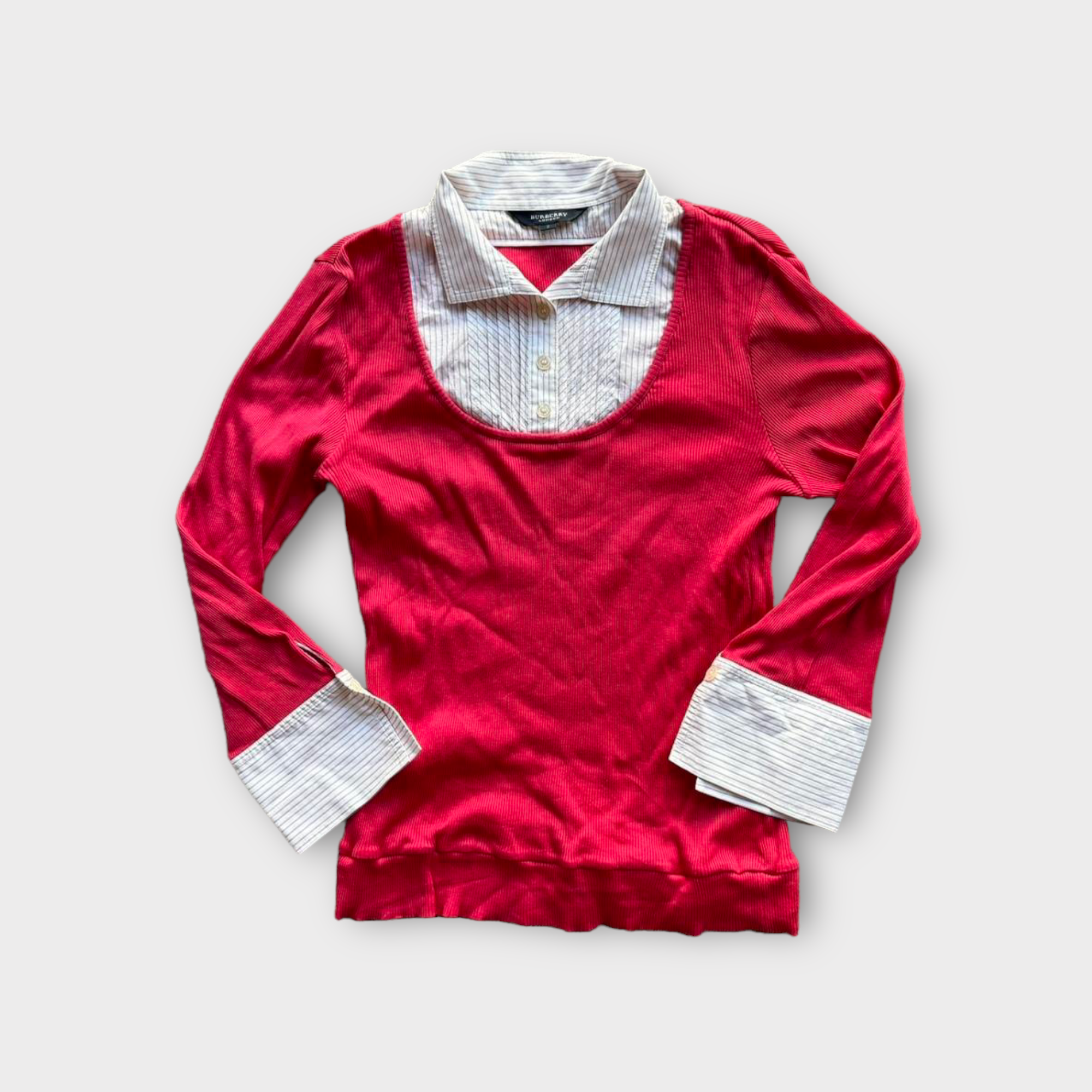 burberry red and white long sleeve blouse