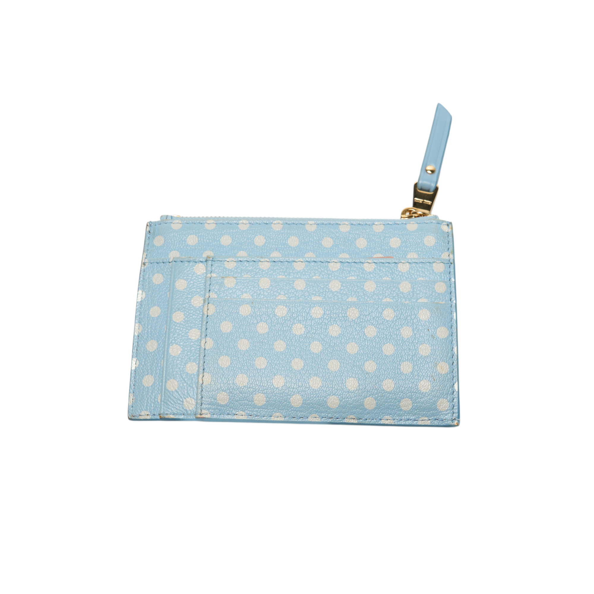 miu miu blue polka dot wallet
