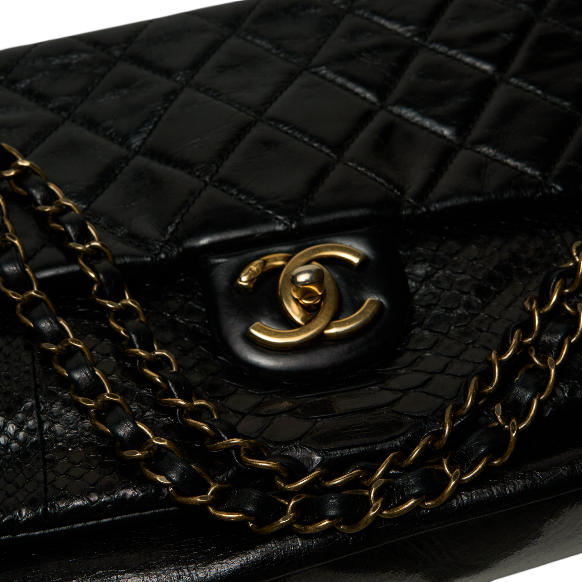 chanel 2010s black python flap bag