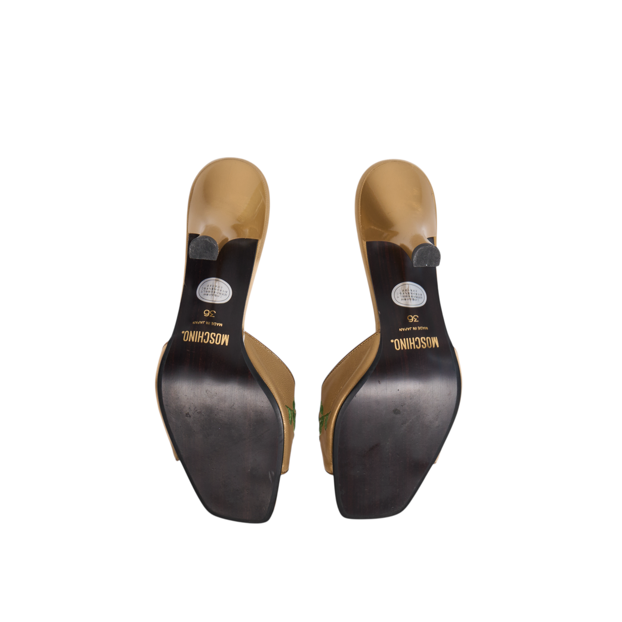 moschino 2000s gold rose heels