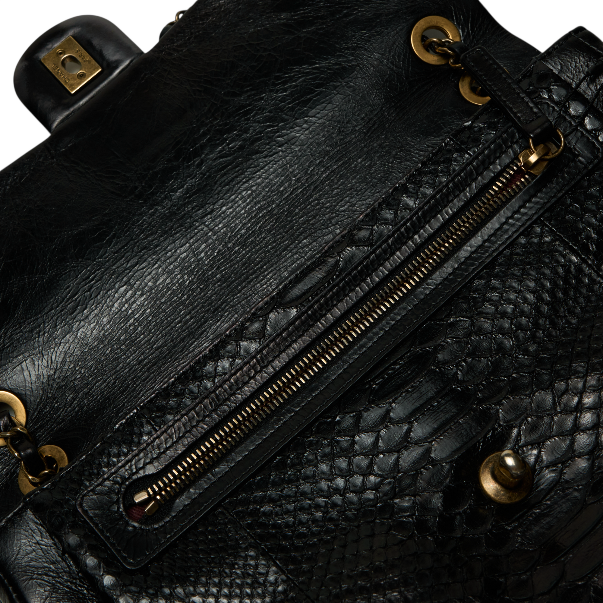 chanel 2010s black python flap bag
