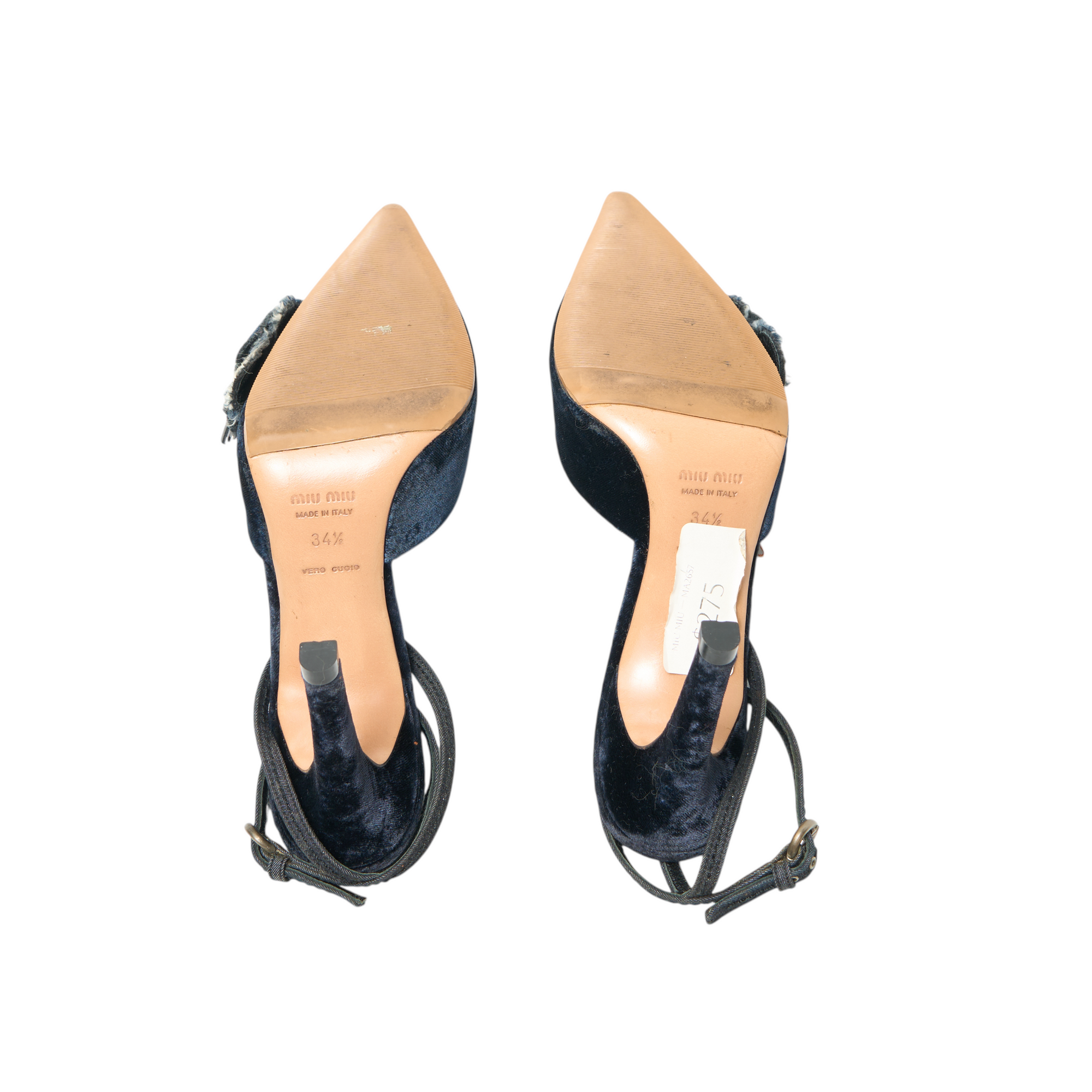 miu miu 2000s blue velvet heels