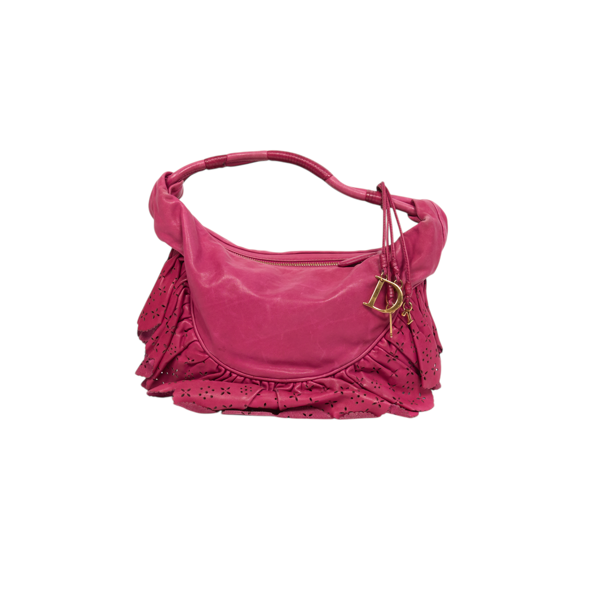 christian dior 2000s pink ruffle hobo bag
