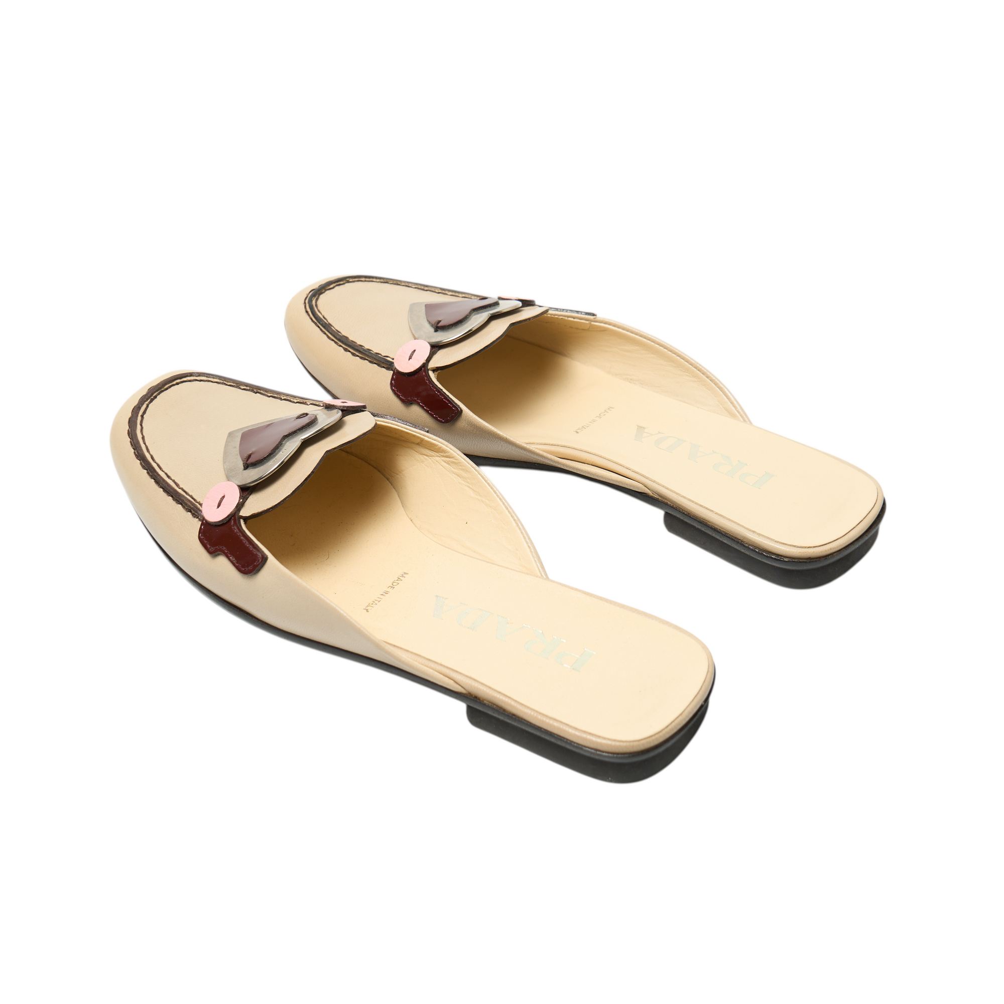 prada 2000s heart slip on mules