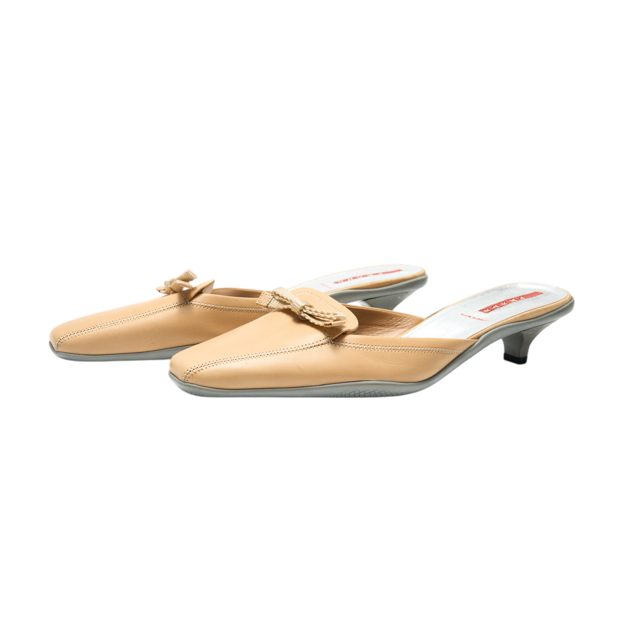 prada 2000s tan bow heels