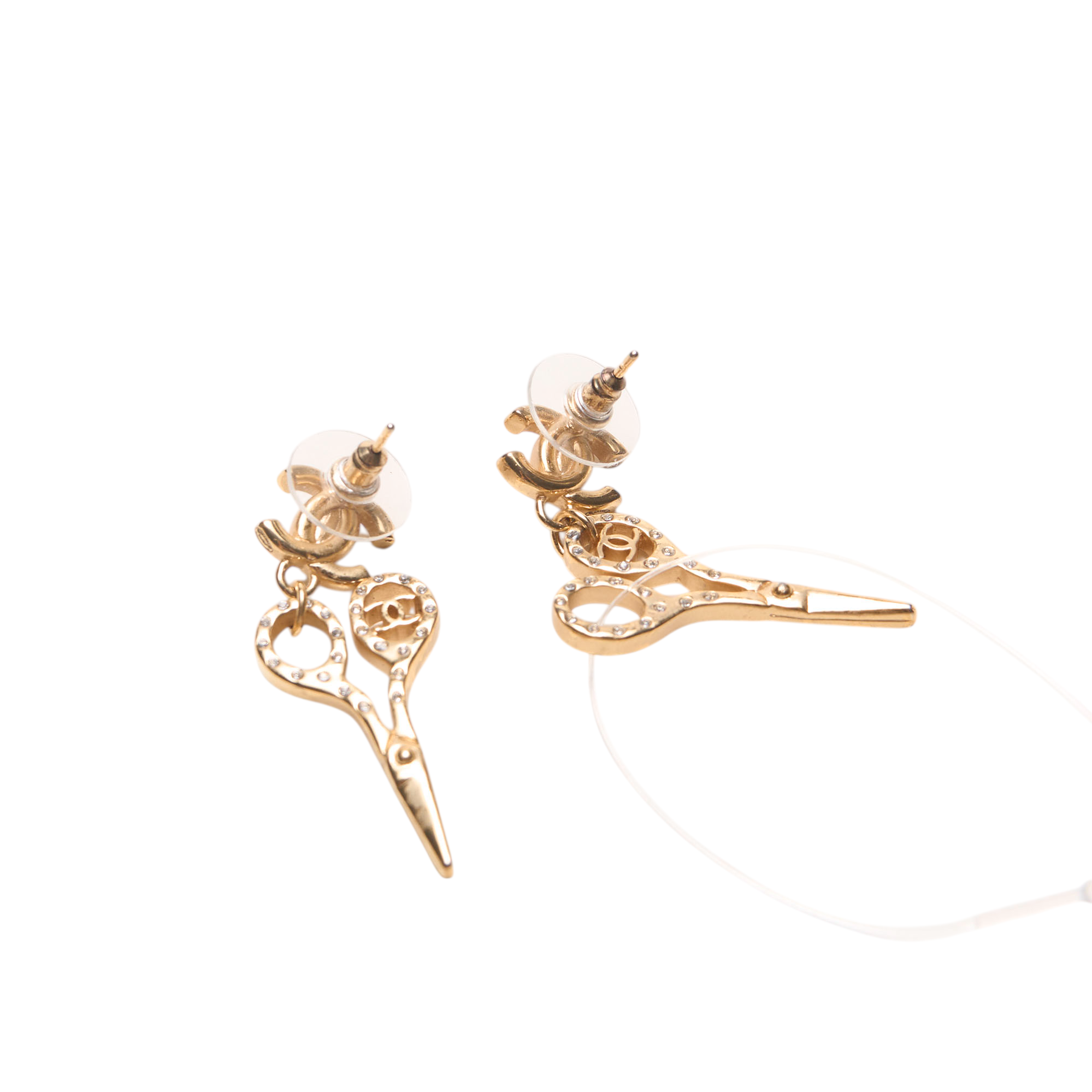 chanel gold scissor earrings