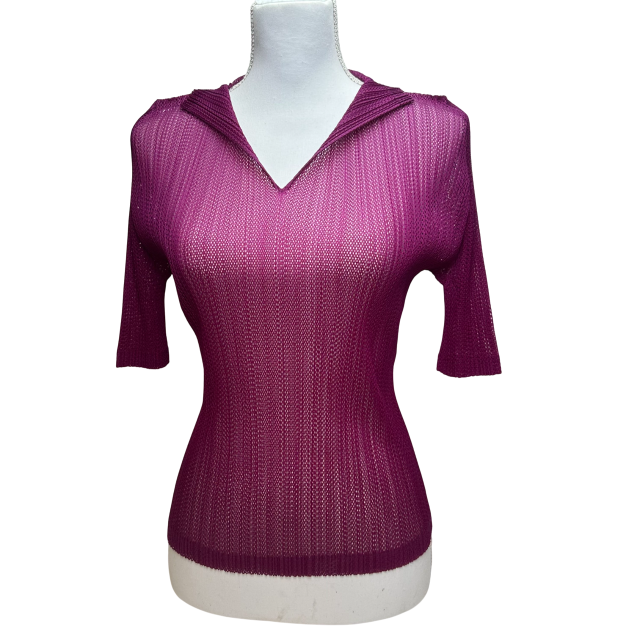 issey miyake pink quarter sleeve top