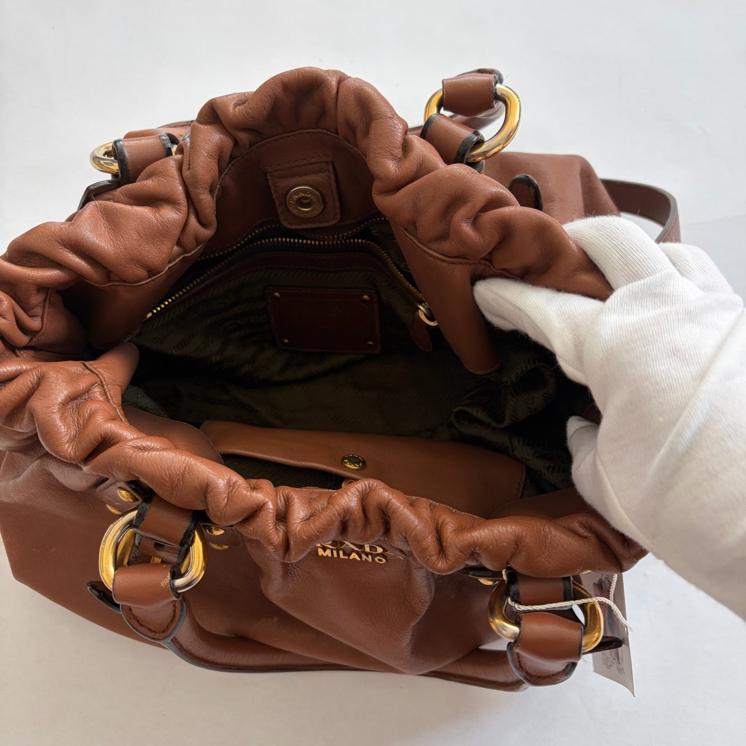 prada 2000s brown ruched shoulder bag