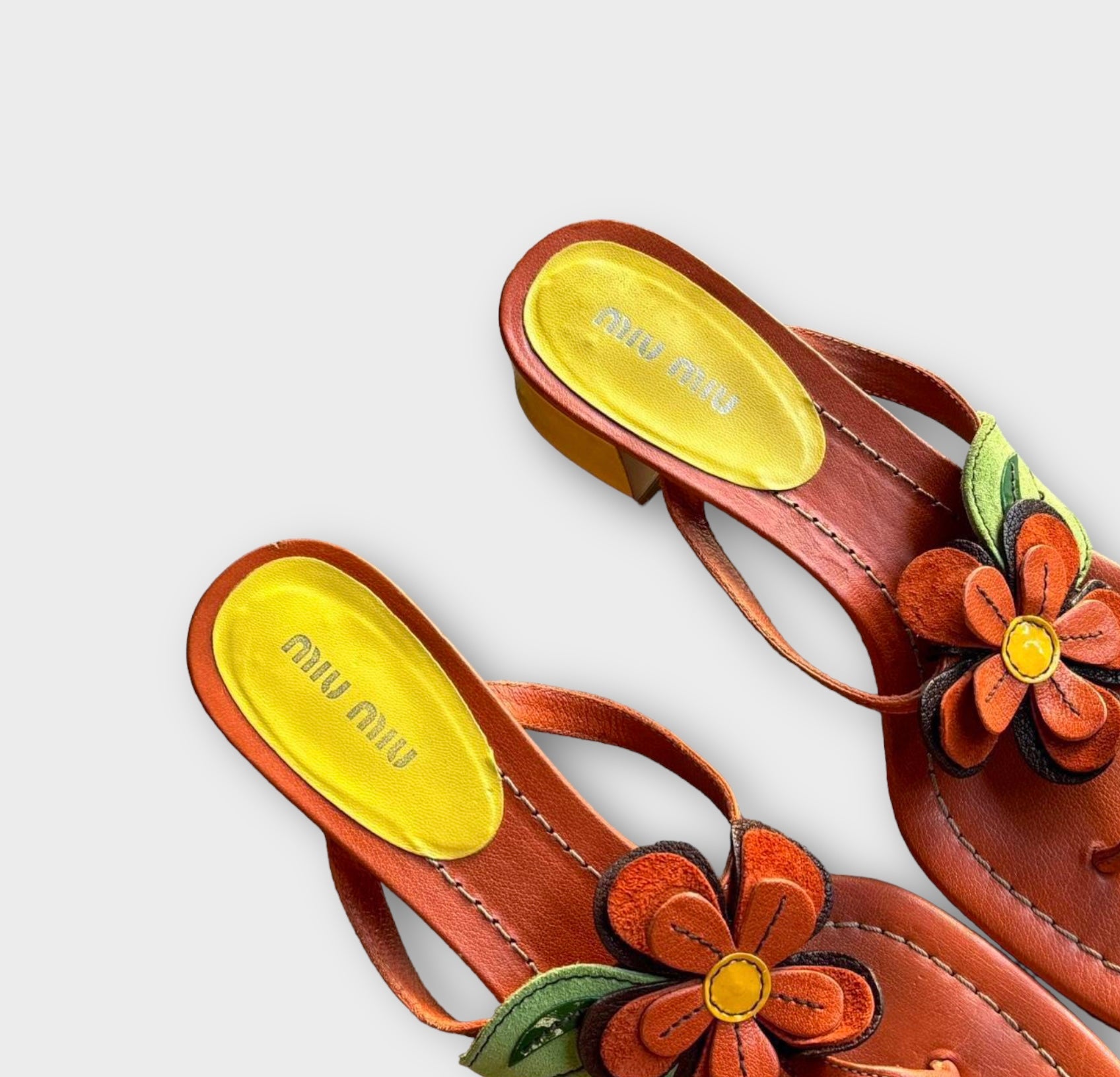 miu miu 2000s orange flower kitten heels