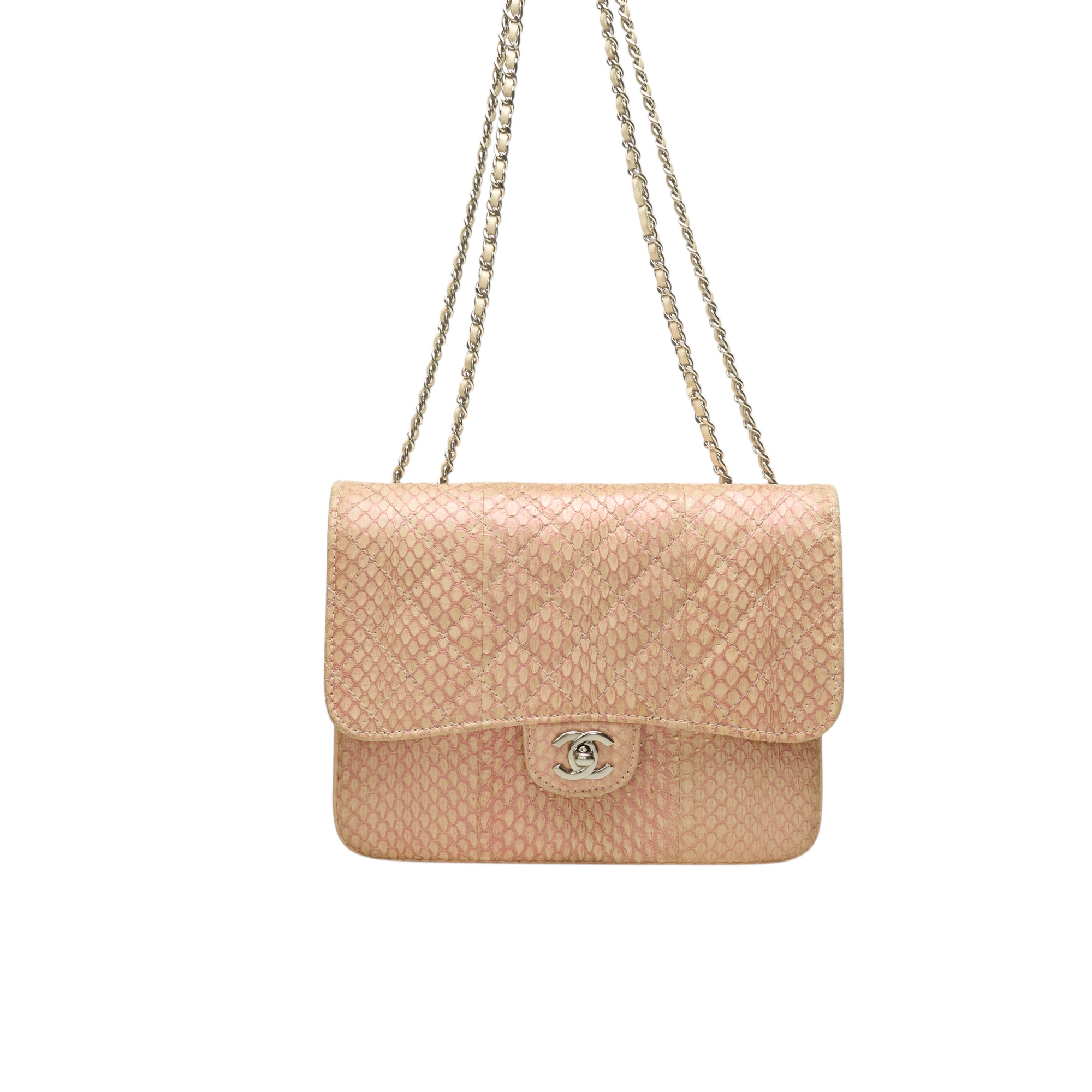 chanel 2010s pink python flap bag