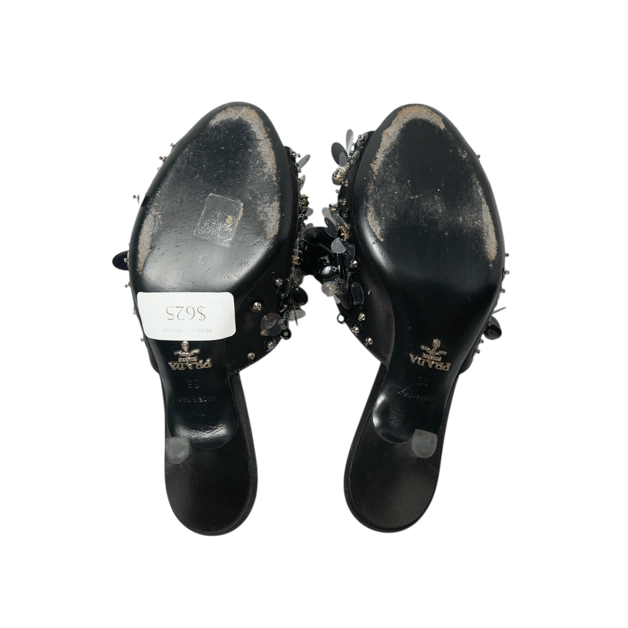 prada 2000s black sequin heels