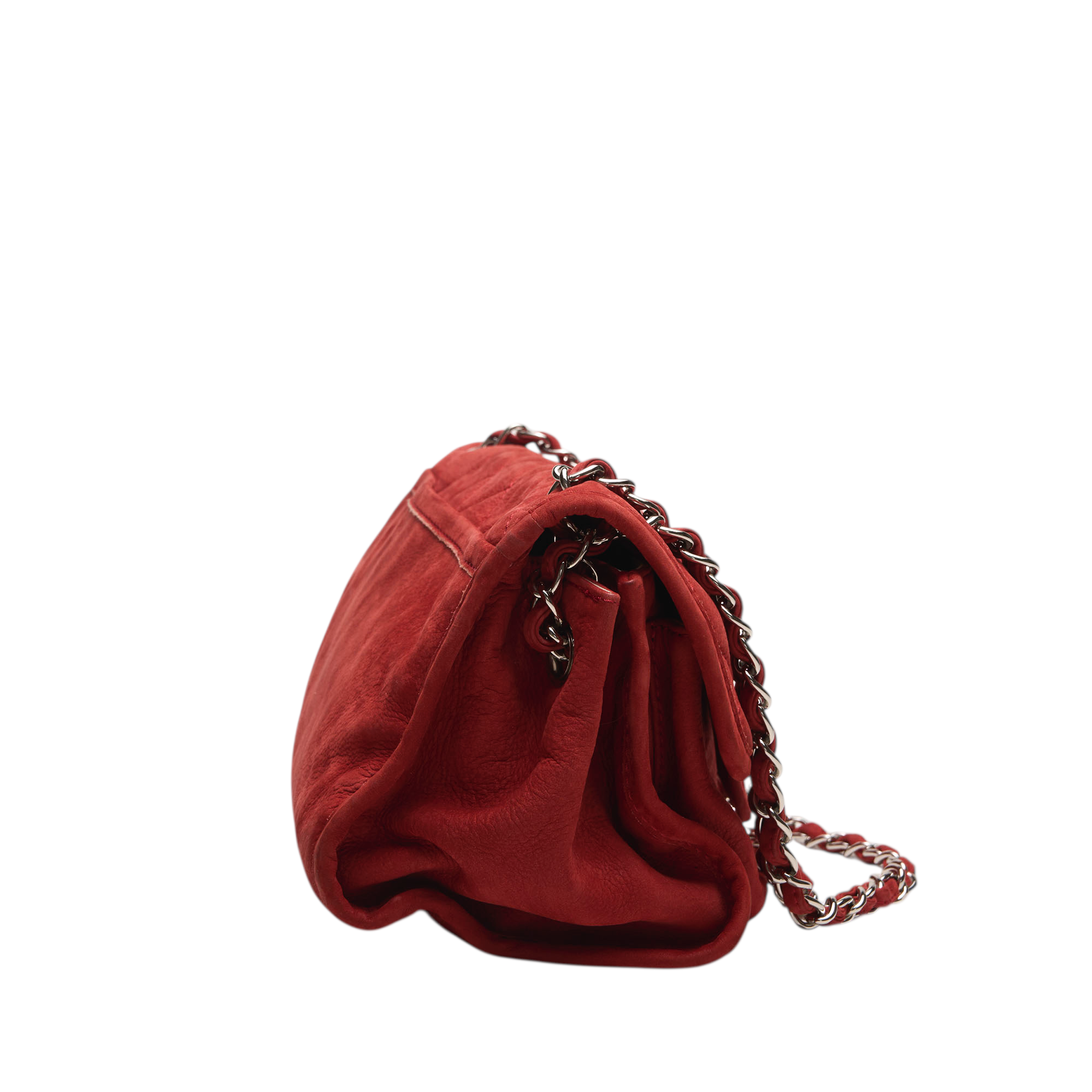chanel 2000s red suede shoulder bag