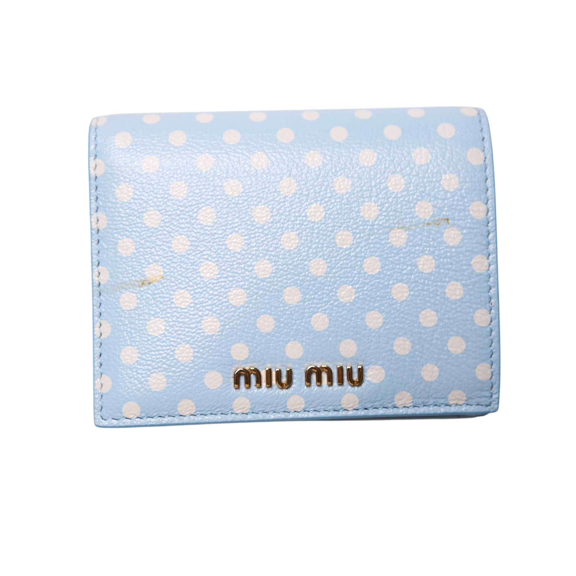 miu miu blue polka dot wallet