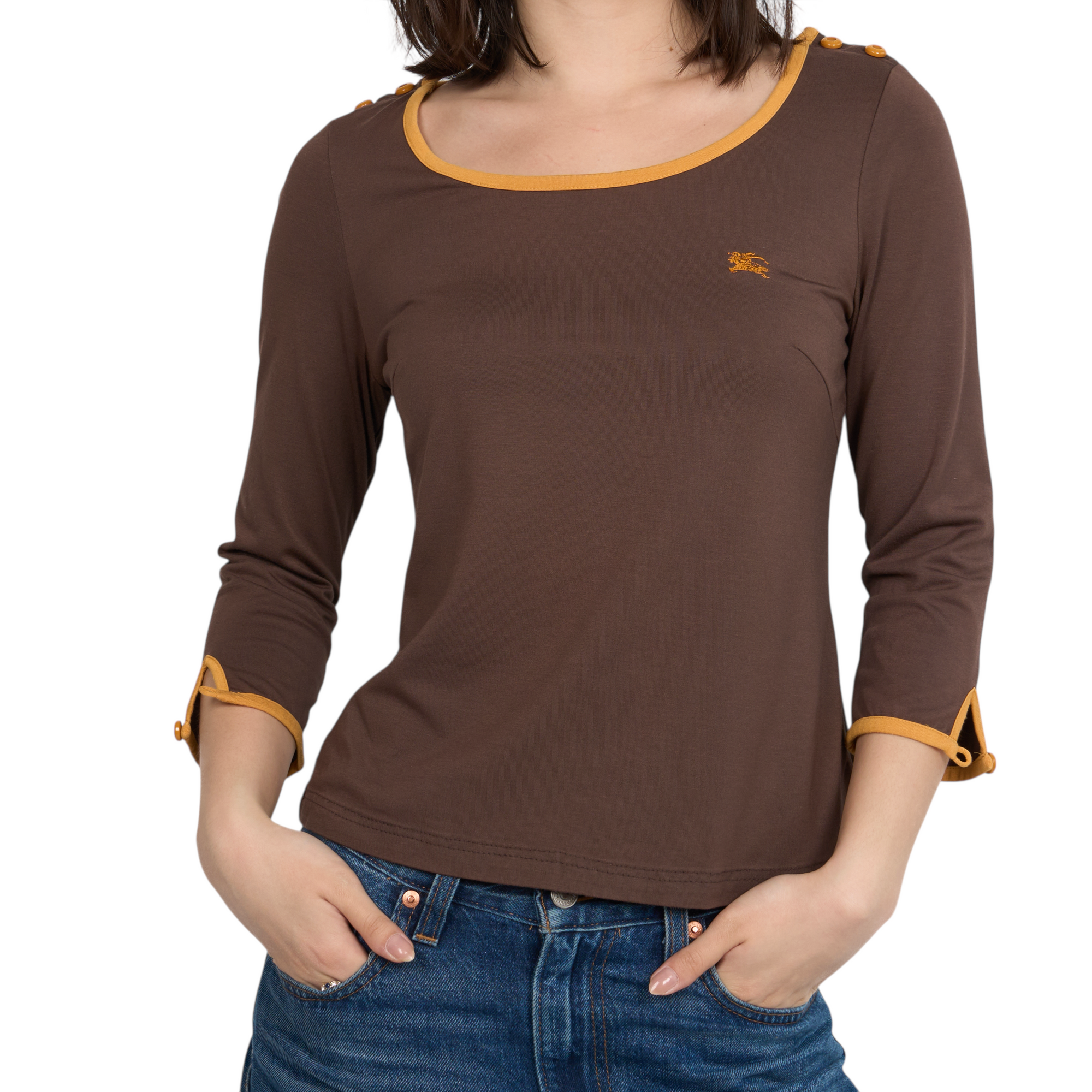 burberry brown quarter sleeve top