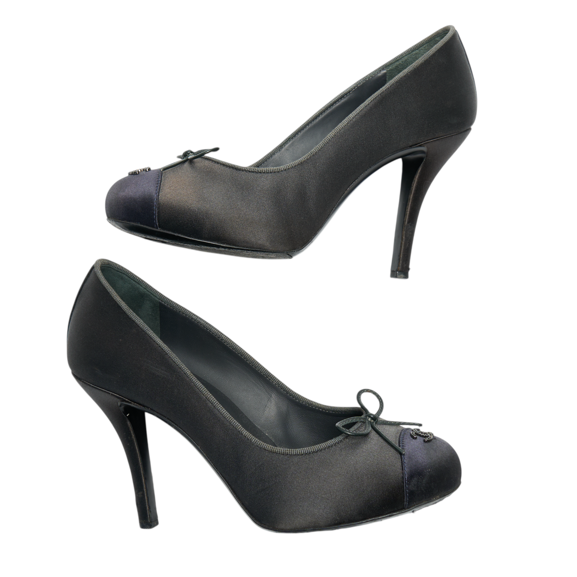 chanel 2000s black satin pump heels