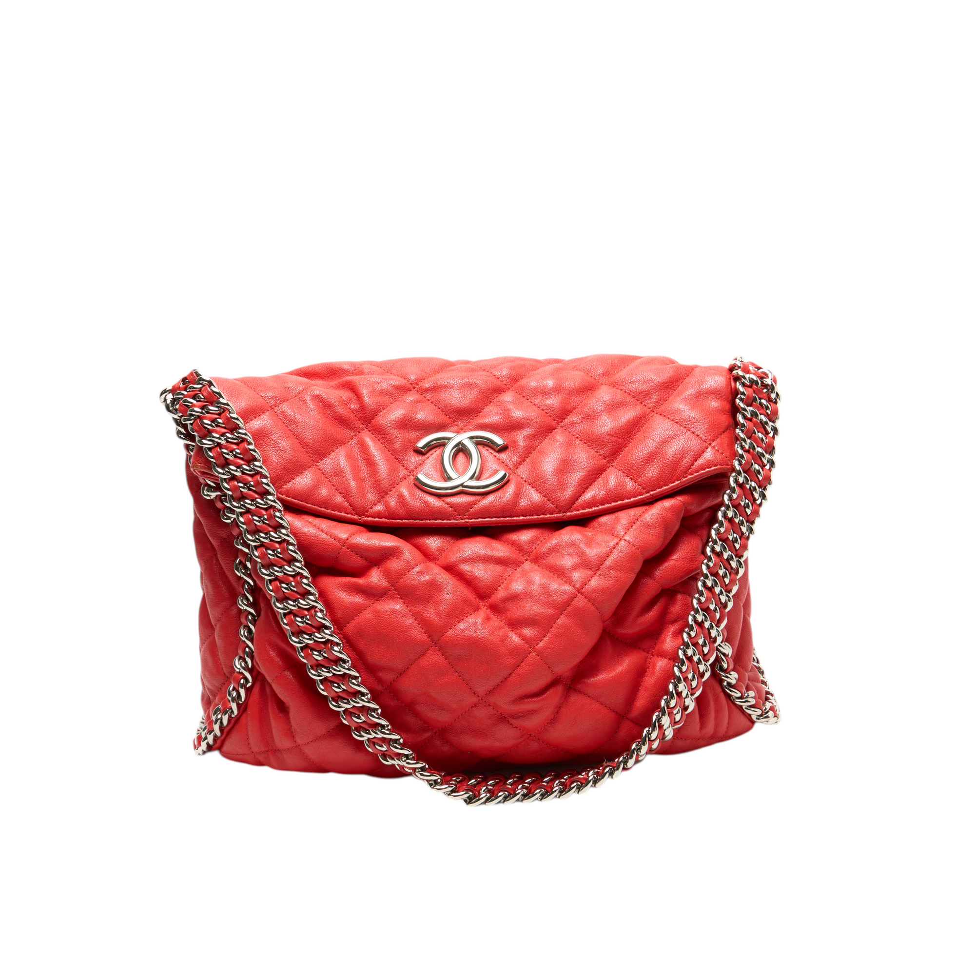 chanel 2000s red shoulder bag