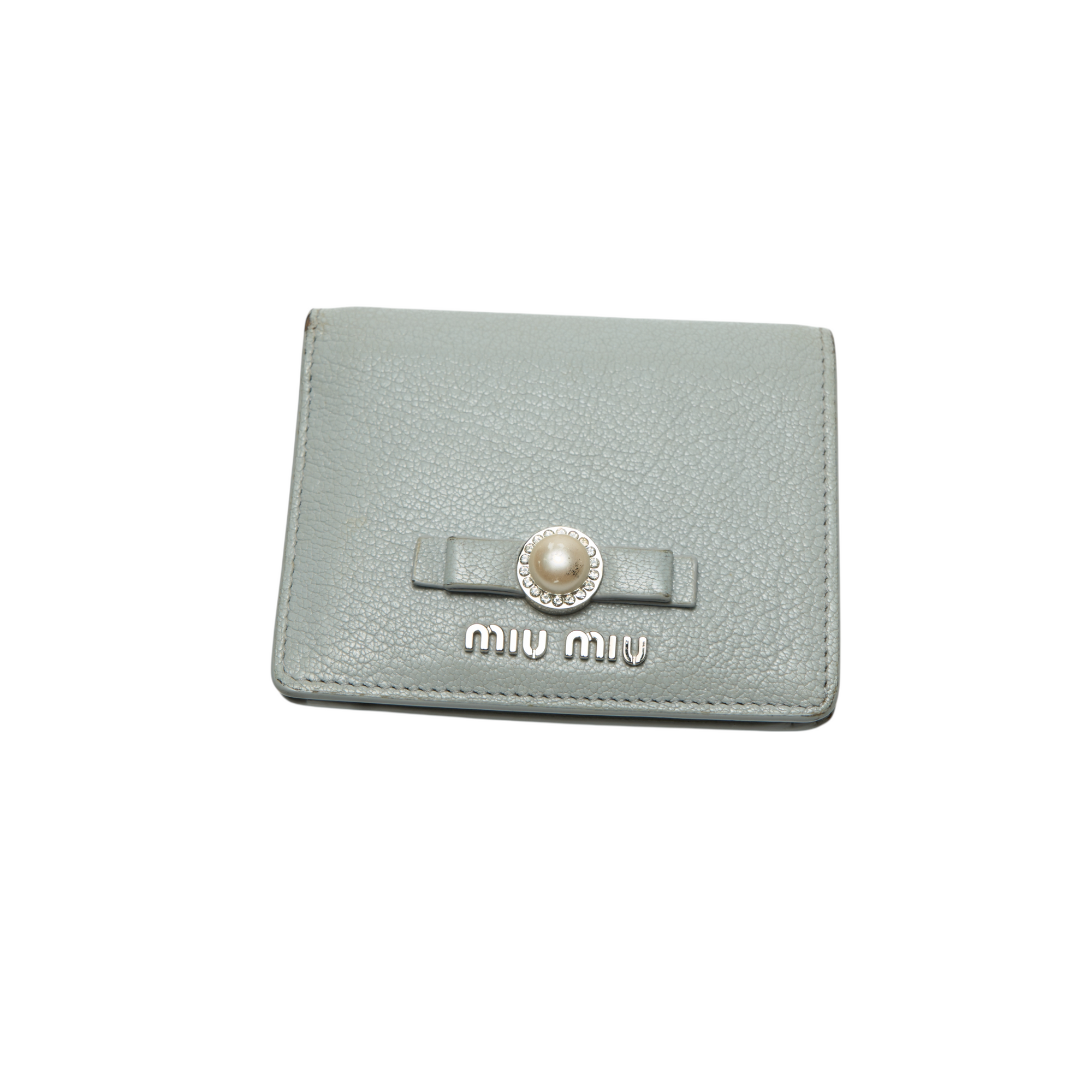 miu miu gray pearl bow wallet