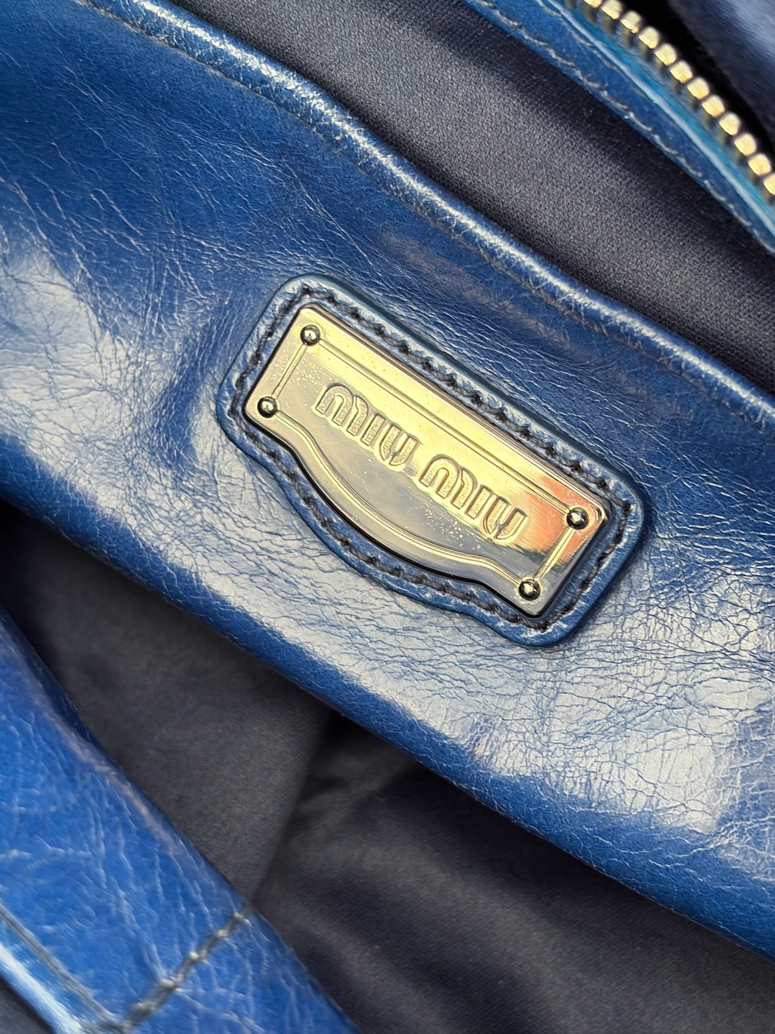 miu miu 2000s blue vitello bag