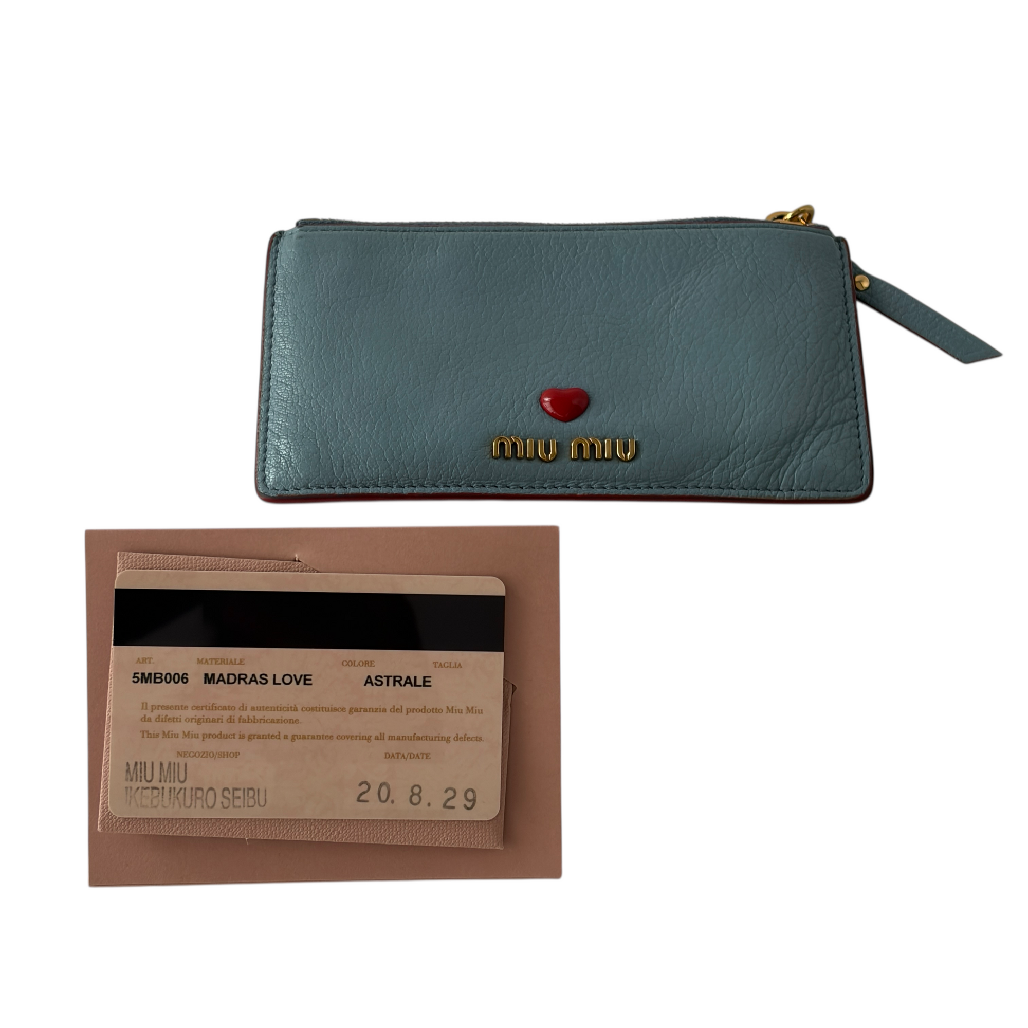 miu miu blue heart long wallet