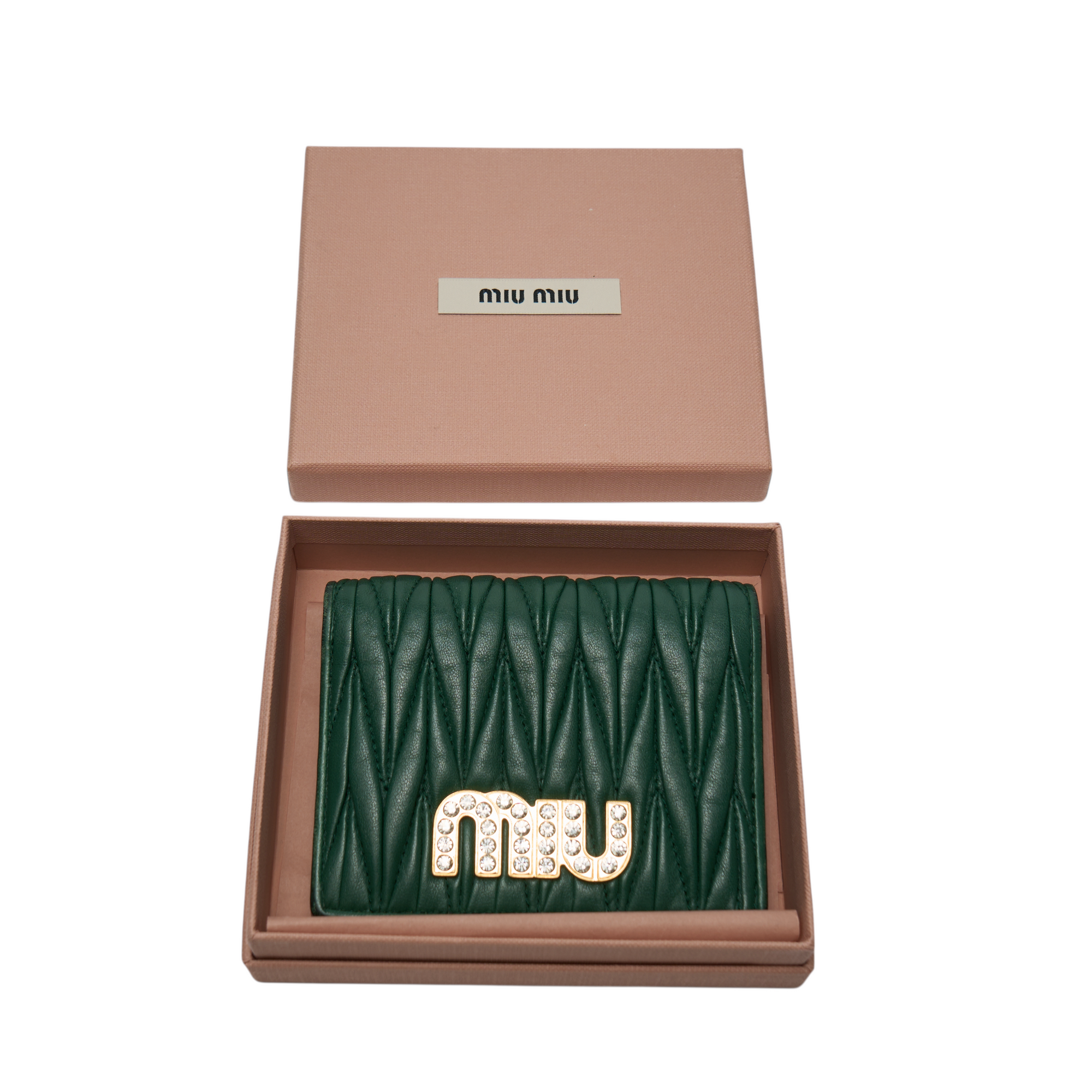 miu miu dark green matelassé wallet
