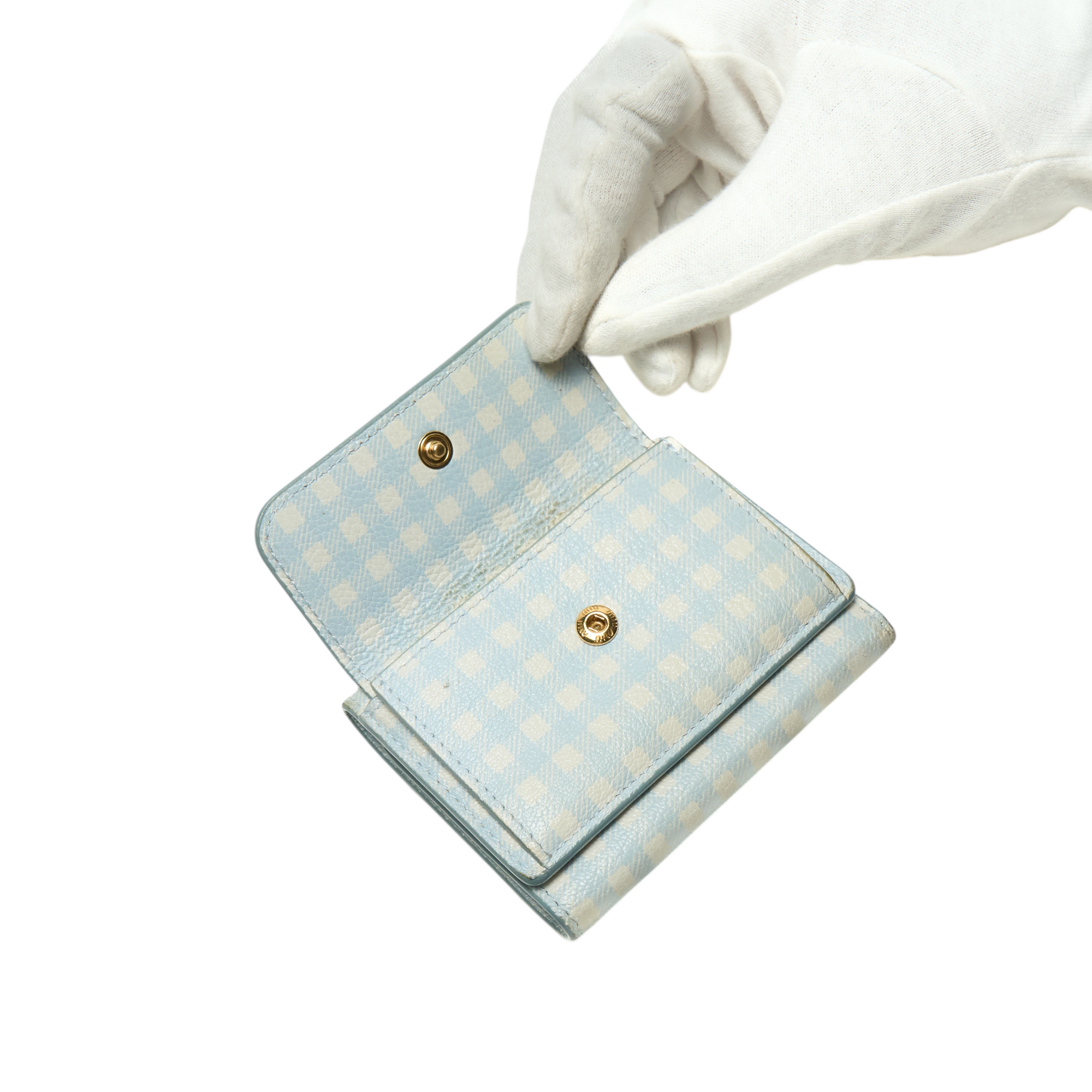 miu miu 2010s blue checkered mini wallet