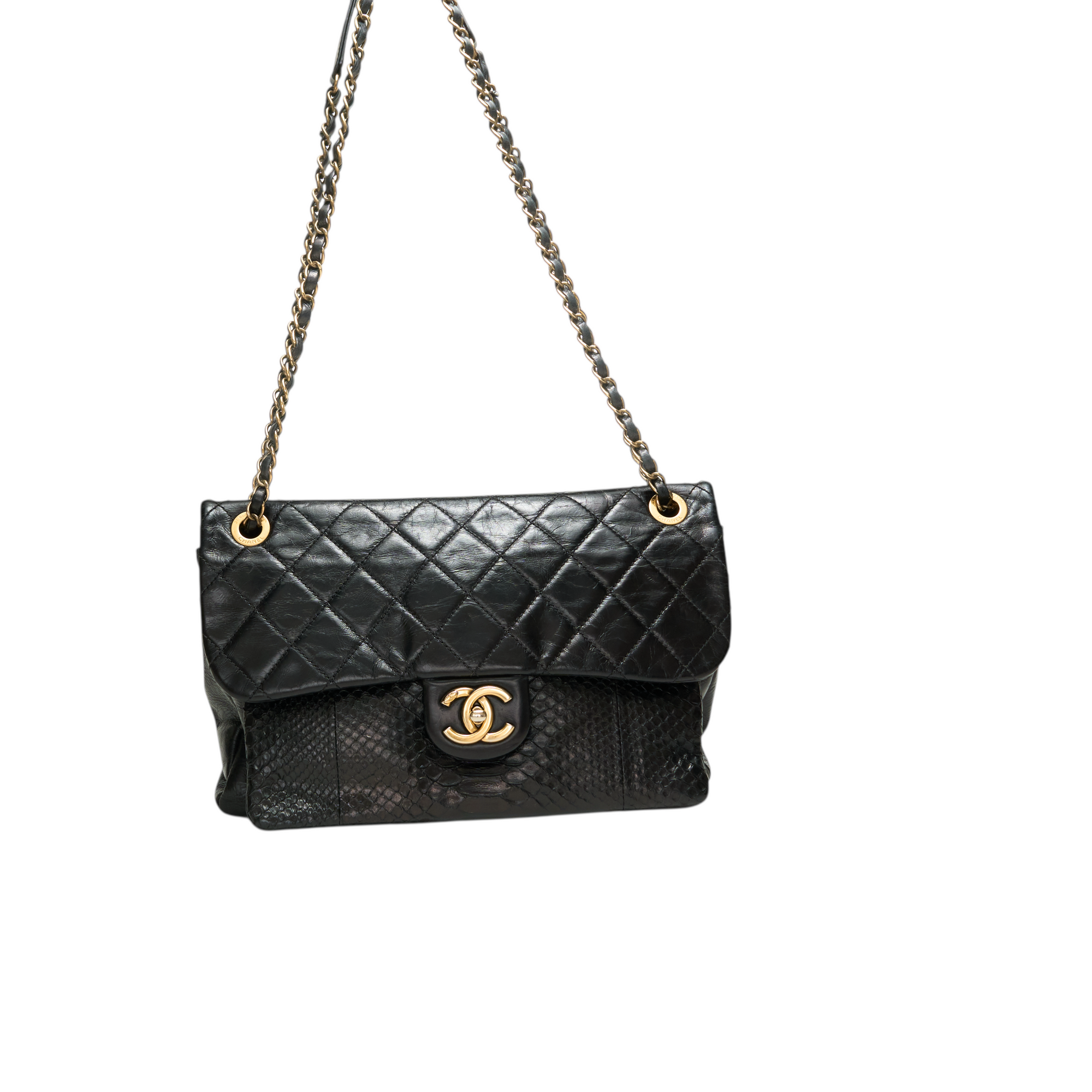 chanel 2010s black python flap bag