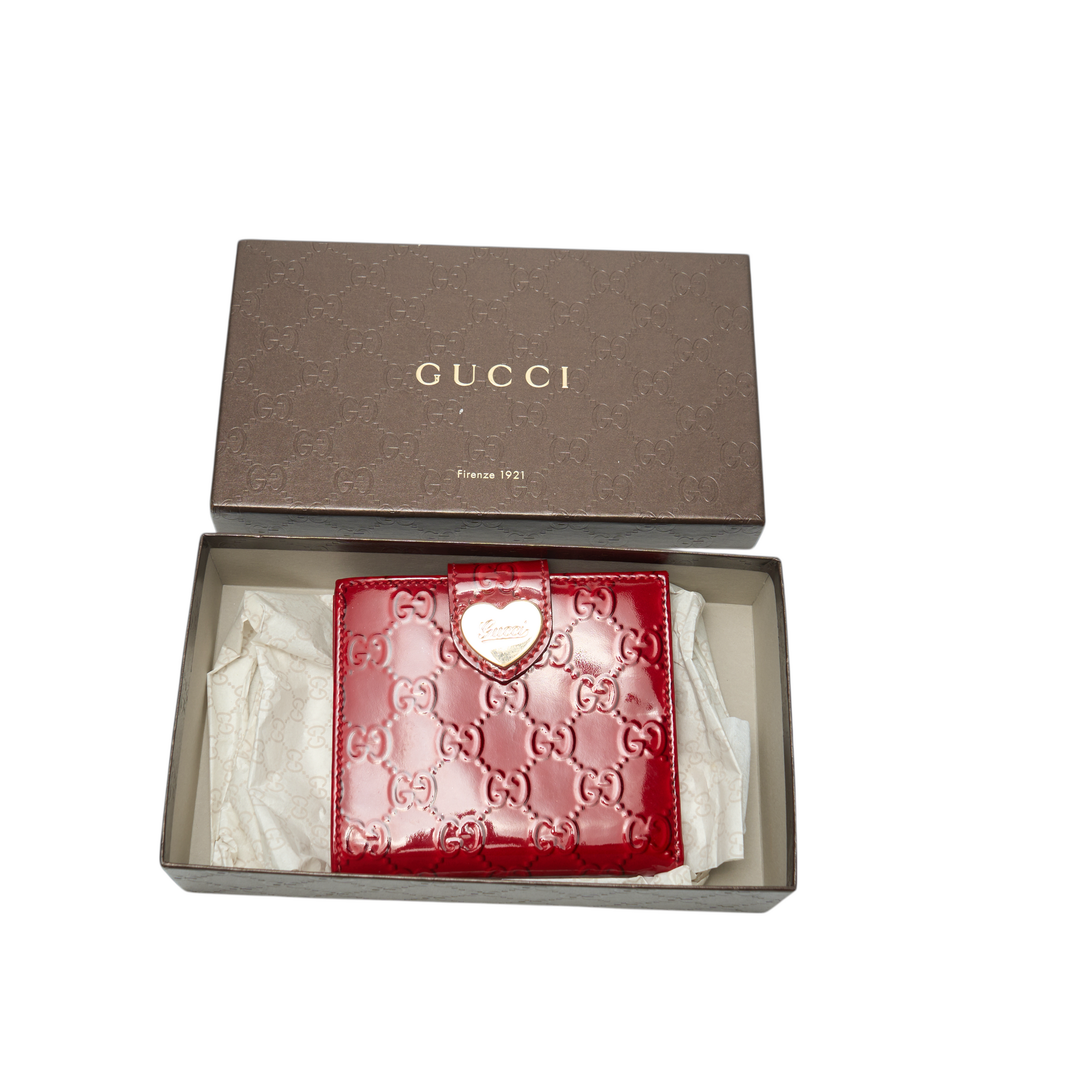 gucci 2000s red heart wallet