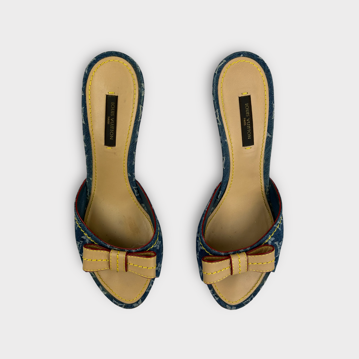 louis vuitton 2000s denim bow kitten heels – hachi archive