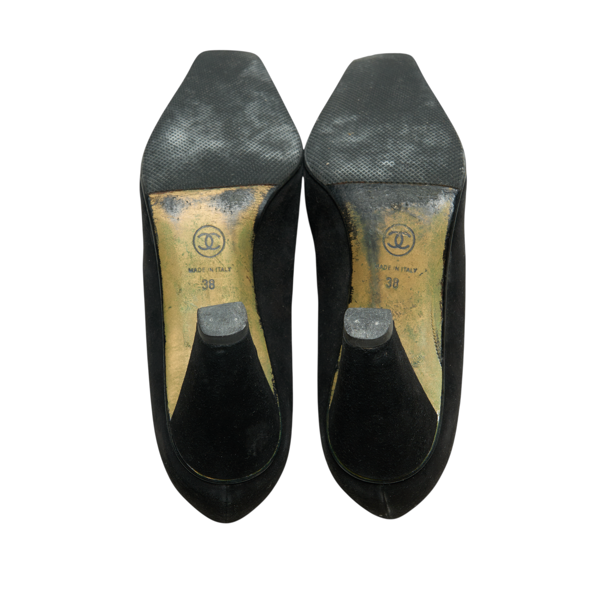 chanel 2000s black suede pump heels