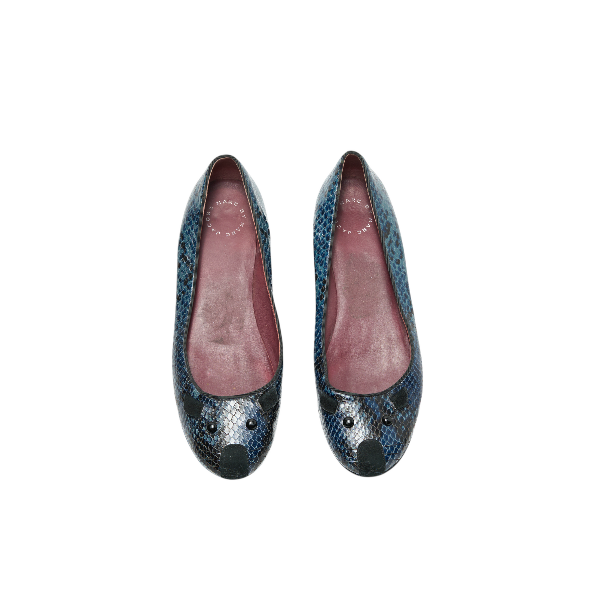 marc jacobs 2000s blue python mouse flats