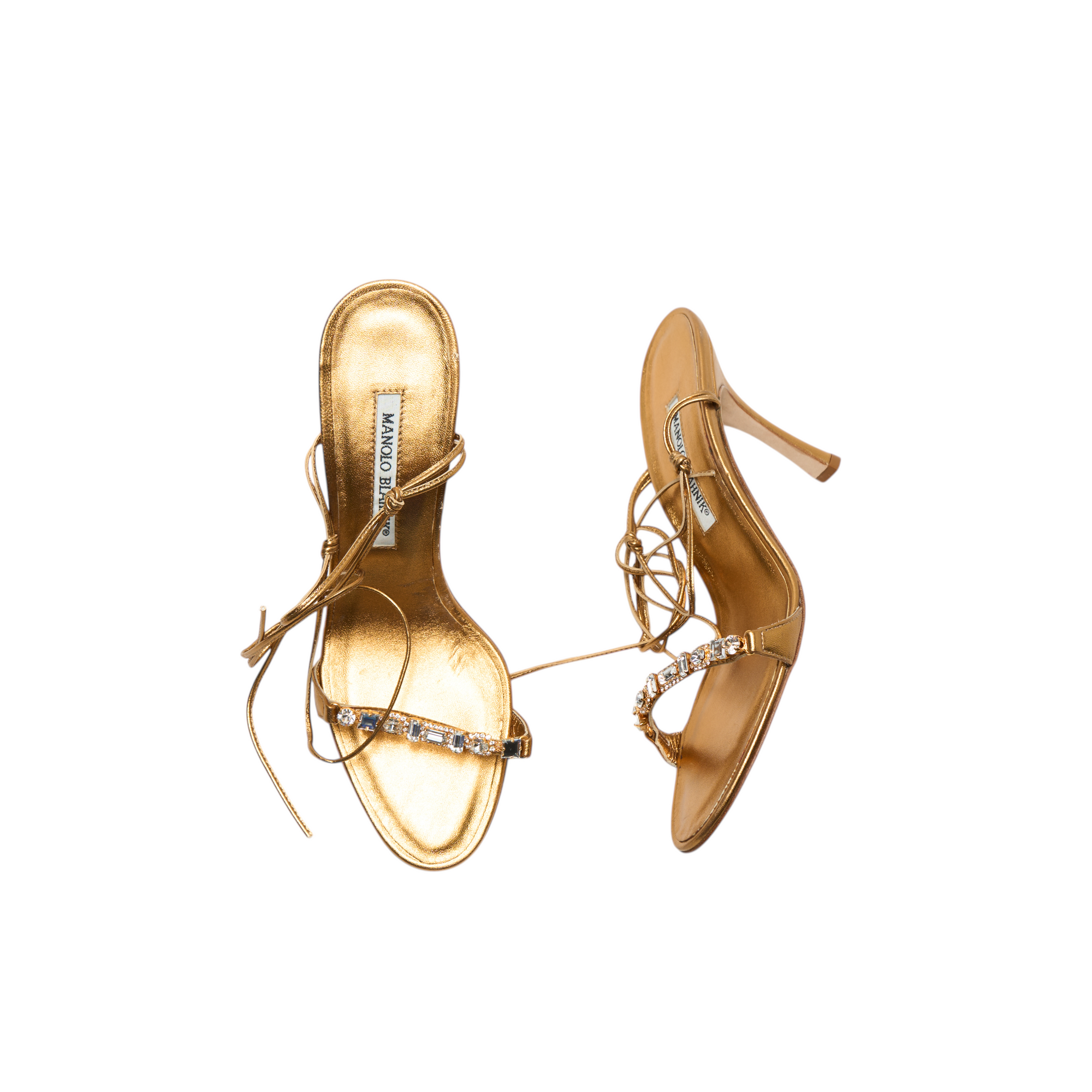 manolo blahnik 2000s gold strappy heels
