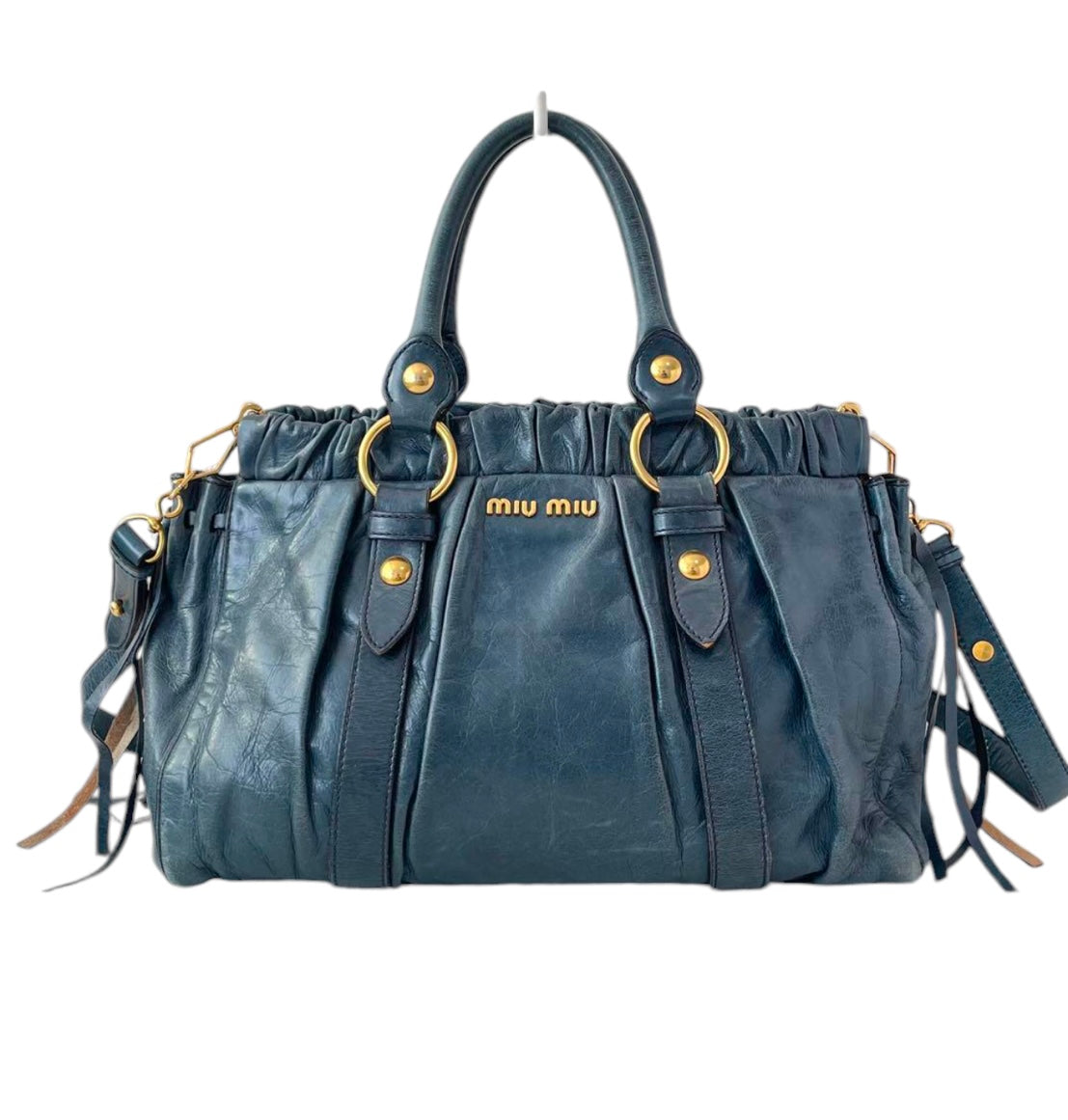 miu miu blue vitello shoulder bag – hachi archive