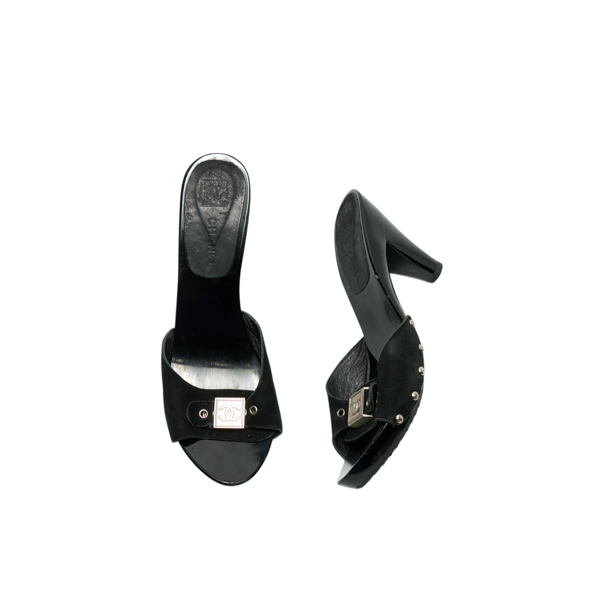 chanel 2000s black sandal heels