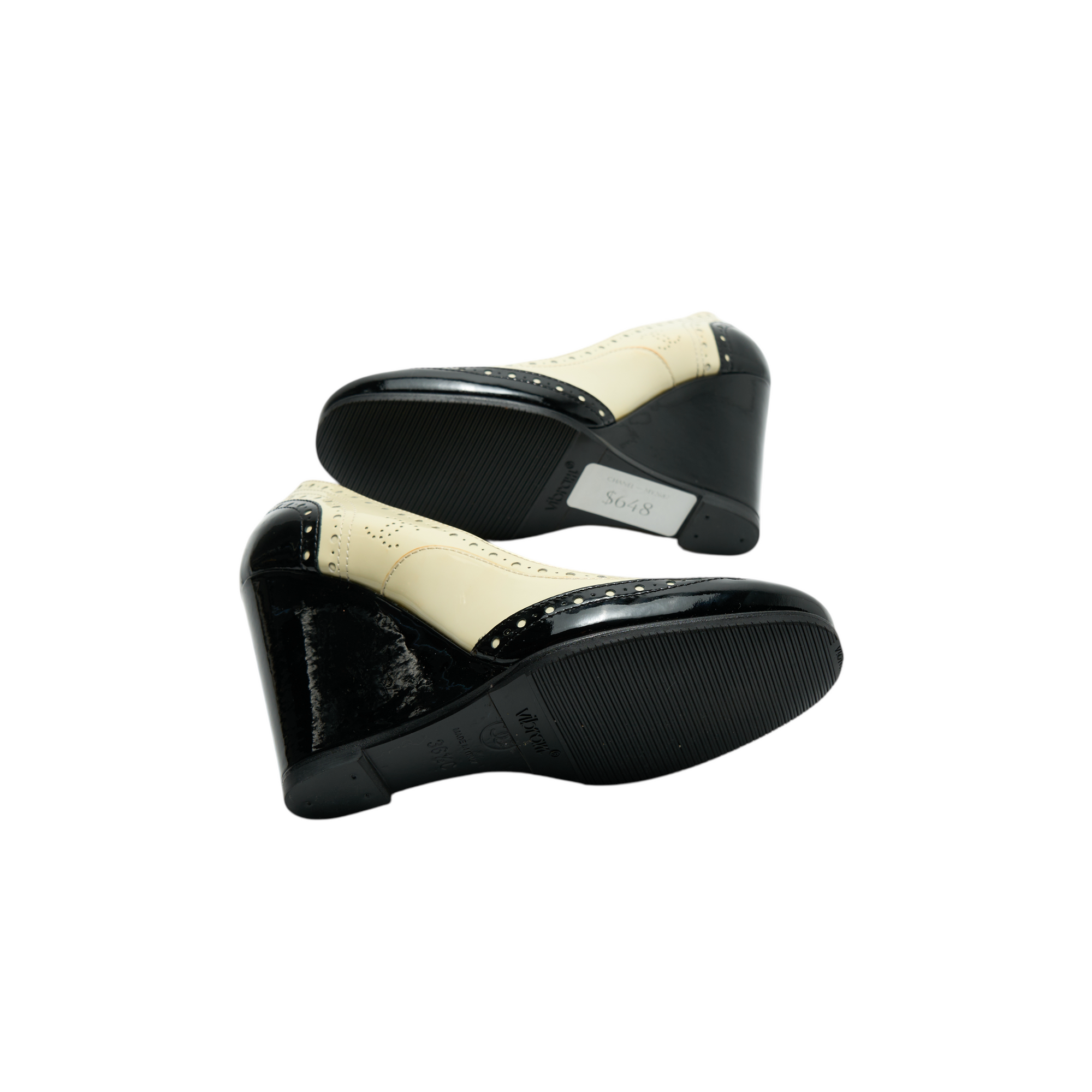 chanel 2000s black and white wedge heels