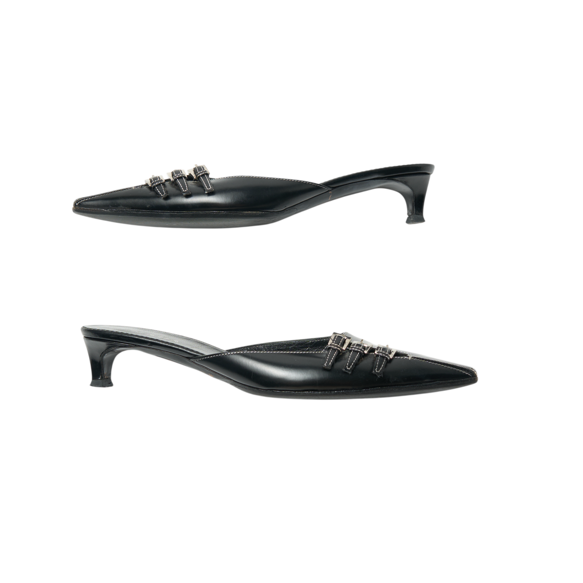prada 2000s black pointed toe kitten heels