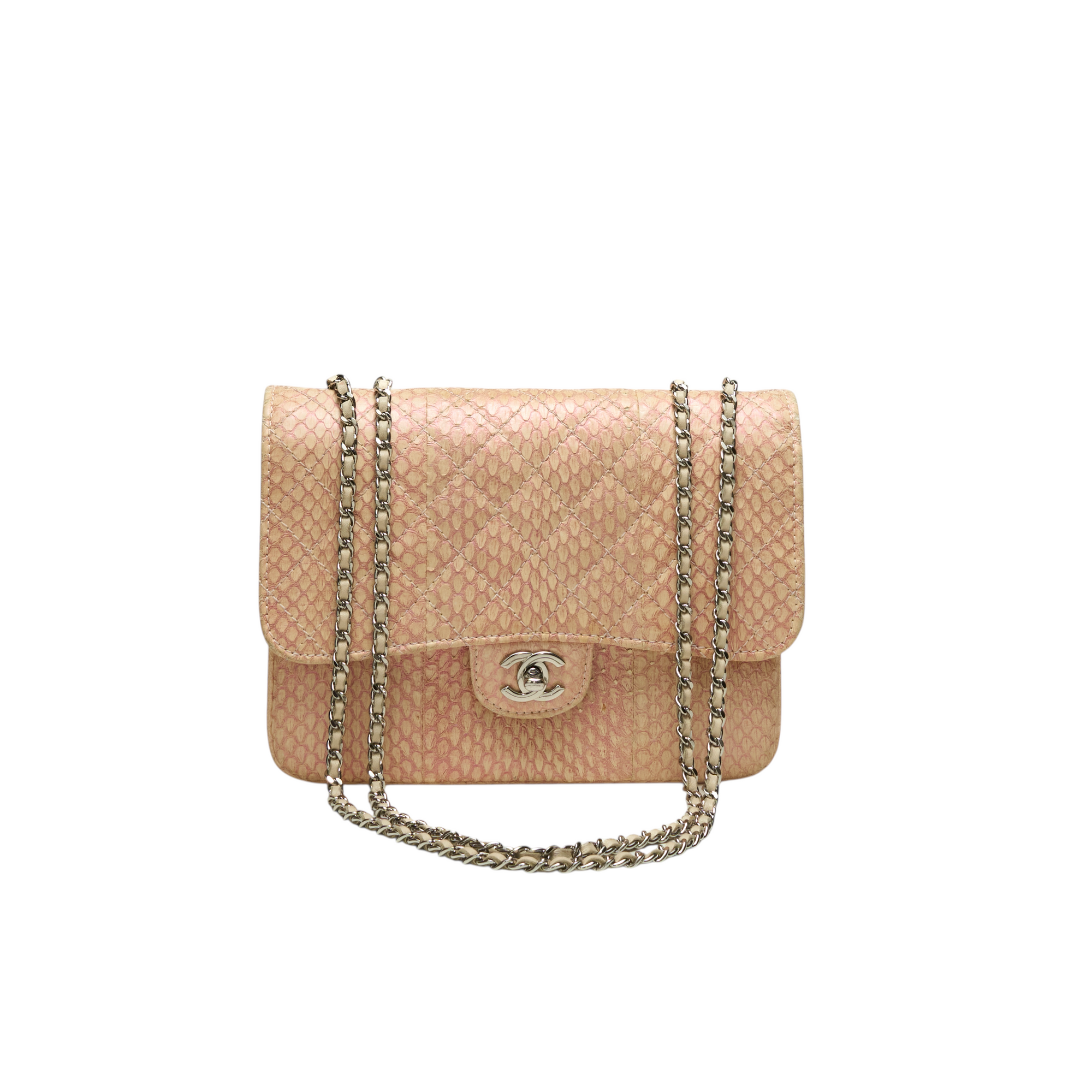 chanel 2010s pink python flap bag
