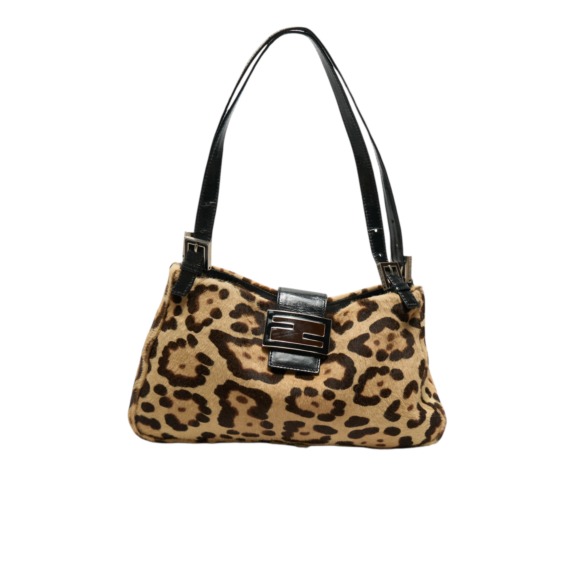 fendi 2000s leopard pony hair baguette bag