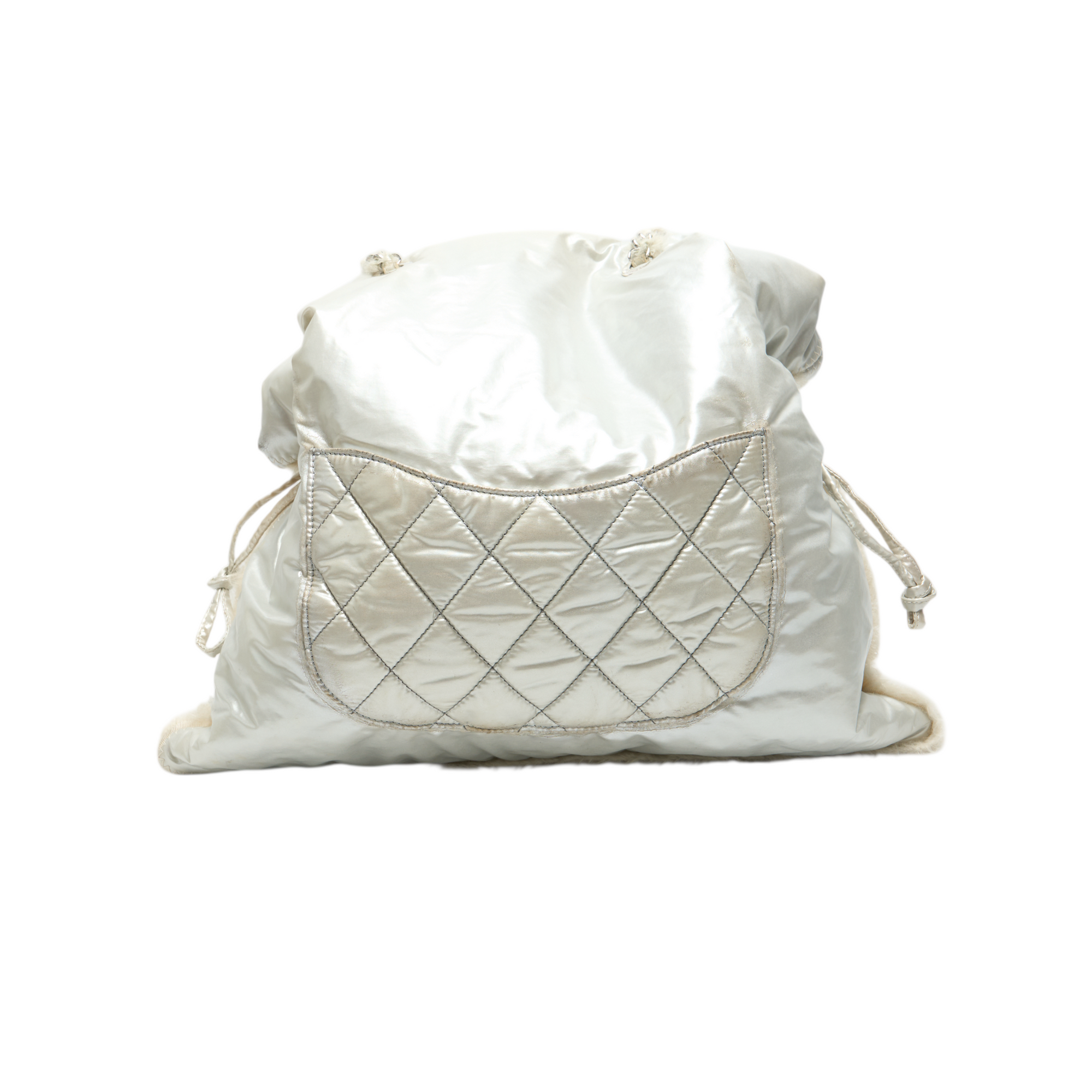 chanel 2000s silver fluffy tote bag